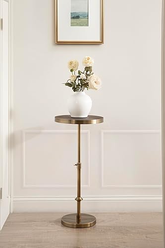 Miniatura 4 de Kate and Laurel Engles Mesa auxiliar tradicional de altura ajustable con pedestal 14 x 14 x 30 latón antiguo soporte redondo vintage de metal para