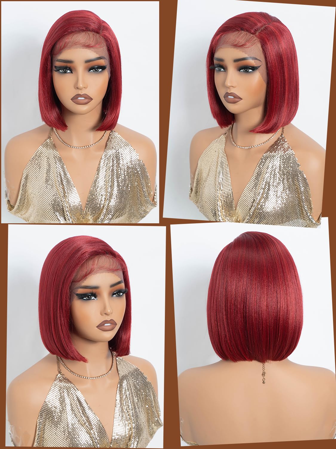 Joedir Short Straight Bob Wig with Side Part Synthetic Lace Front Wigs with Baby Hair 10 Inch Bob Wig for Black Women Wine Red - Image 3