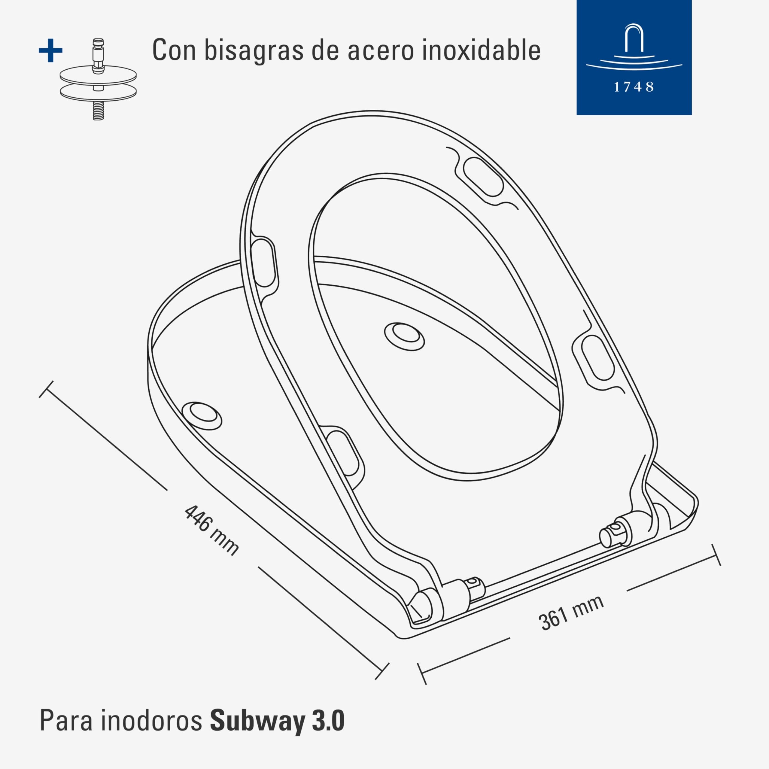 Villeroy & Boch Subway 3.0 asiento WC, forma en D –Blanco Alpino, brillo | Con bisagras de acero inoxidable, de Duroplast antirroturas, repuesto original, 8M426101