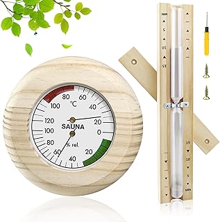 2 STÜCKE Sauna Thermometer Hygrometer,Sauna Thermometer Hygrometer Holz，Sanduhr Sauna Timing Zubehör Timer 15 Minuten,Sanduhr Sauna Zubehör,Sanduhr Sauna