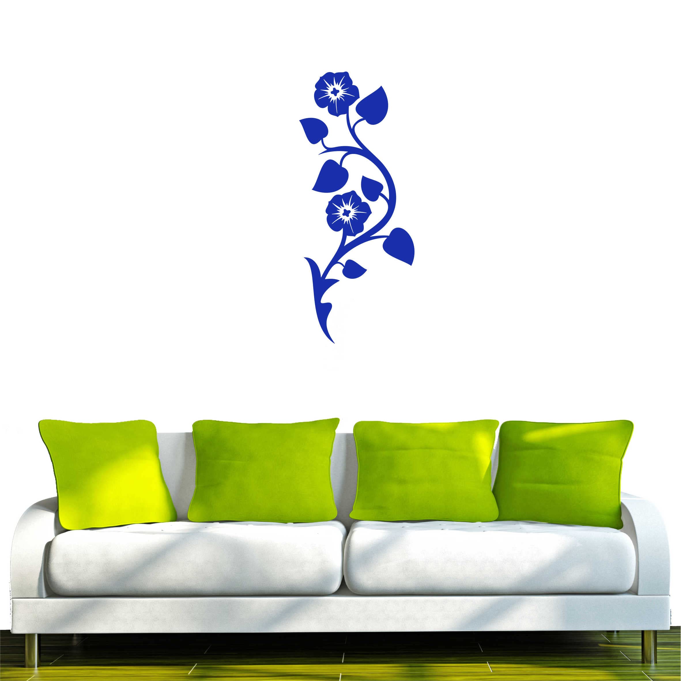 INDIGOS UG - Decalcomanie da muro - adesivi da parete - Murale - F349 con ramo di foglie con fiori, 160 x 68 cm - Blu - Decorazione per soggiorno, camera dei bambini, ufficio, scuola