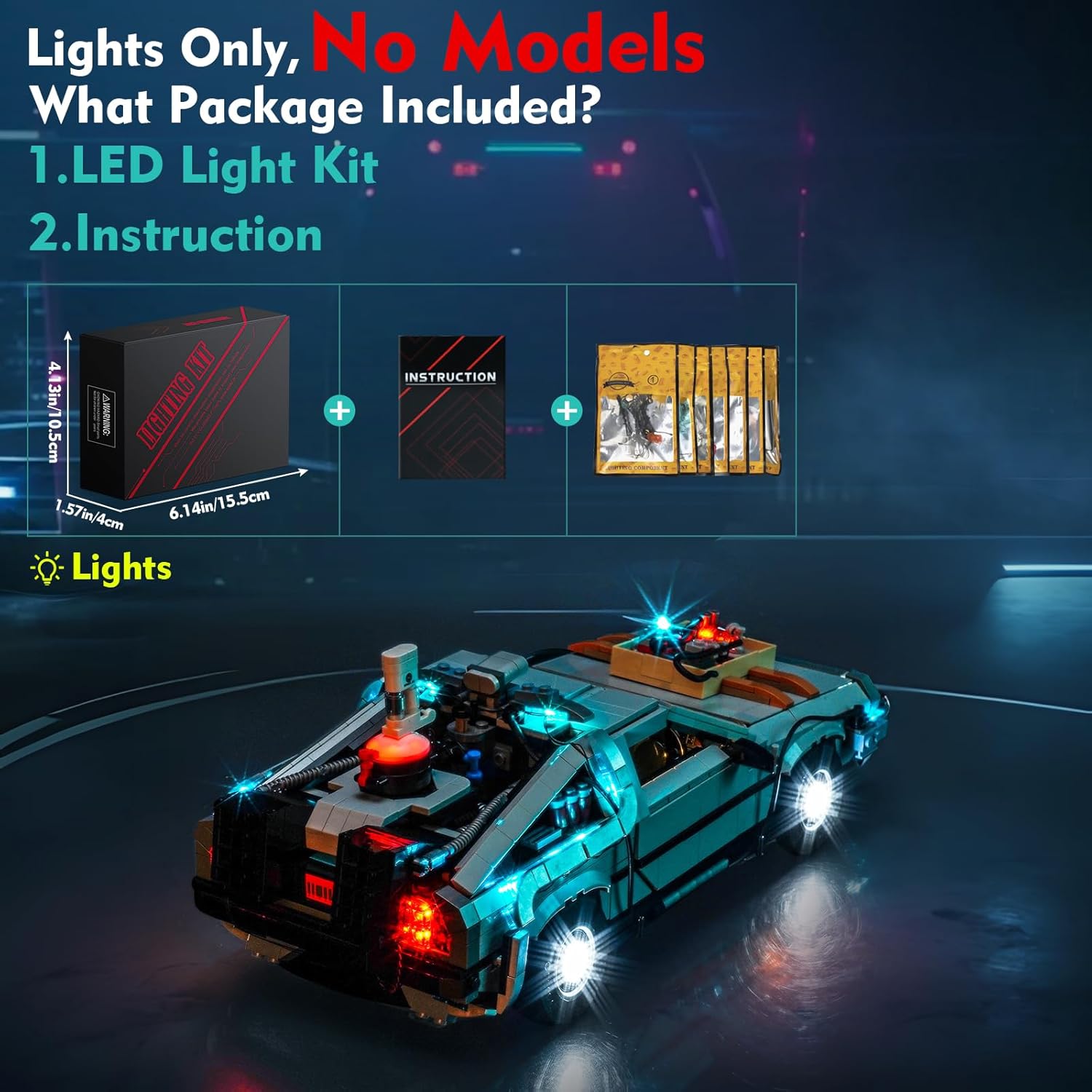 Light kit for Lego - 10300 Back to The Future Time Machine - No Model Only Light, LED Lighting Accessories Compatible with Lego 10300 Icons (Standard Version)