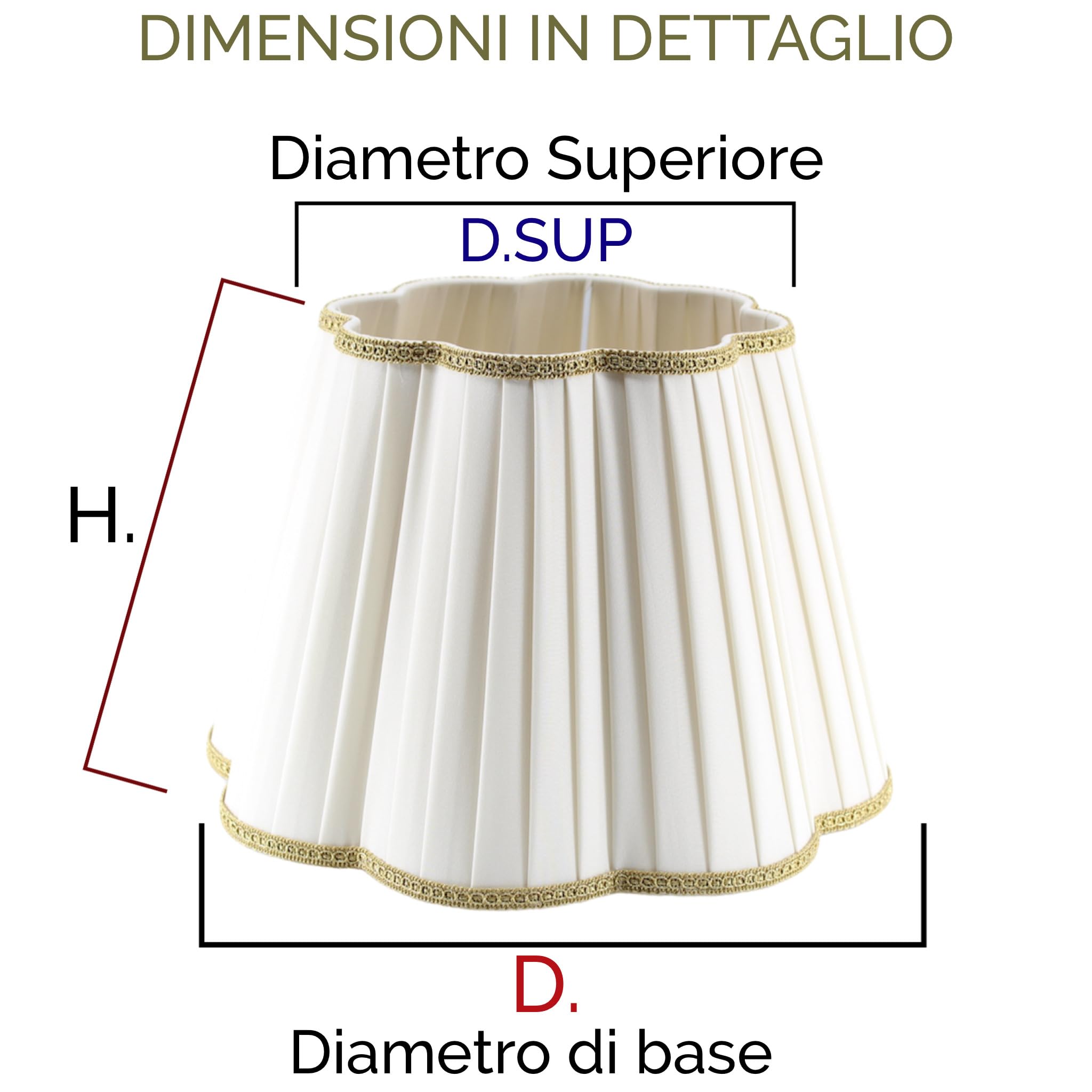 Paralume Margherita per lampada in tessuto Plissettato Pongè Avorio con Passamaneria 10 - Artigianale, autentico Made in Italy (D.30 x D.Sup. 19 H.22 cm (ATTACCO E27))