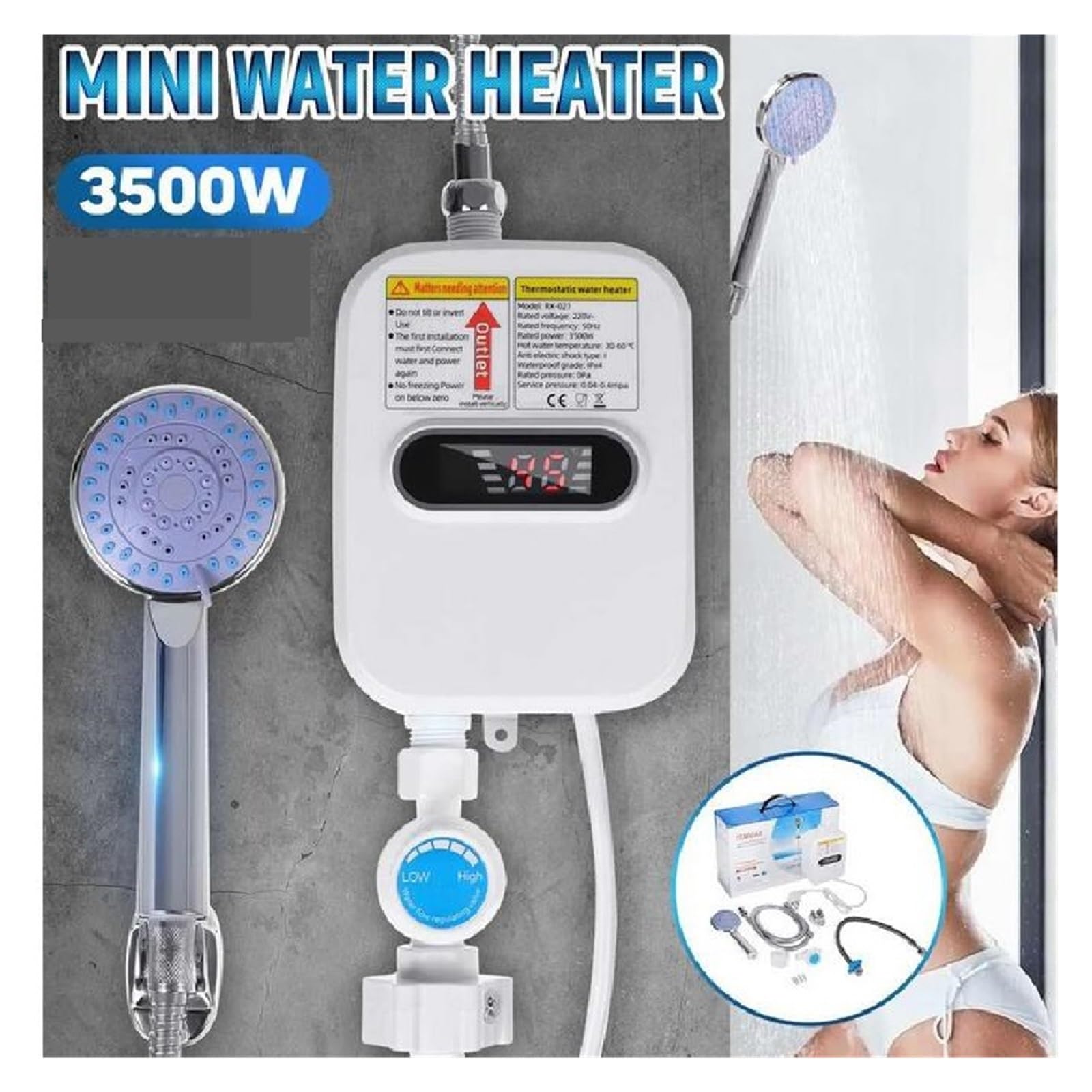 Natychmiastowy podgrzewacz wody, Elektryczny Bezzbiornikowy 3500 W Mini Natychmiastowy Podgrzewacz Ciepłej Wody Bateria Kuchenna Ogrzewanie Z Kranu 3 Sekundy Natychmiastowe