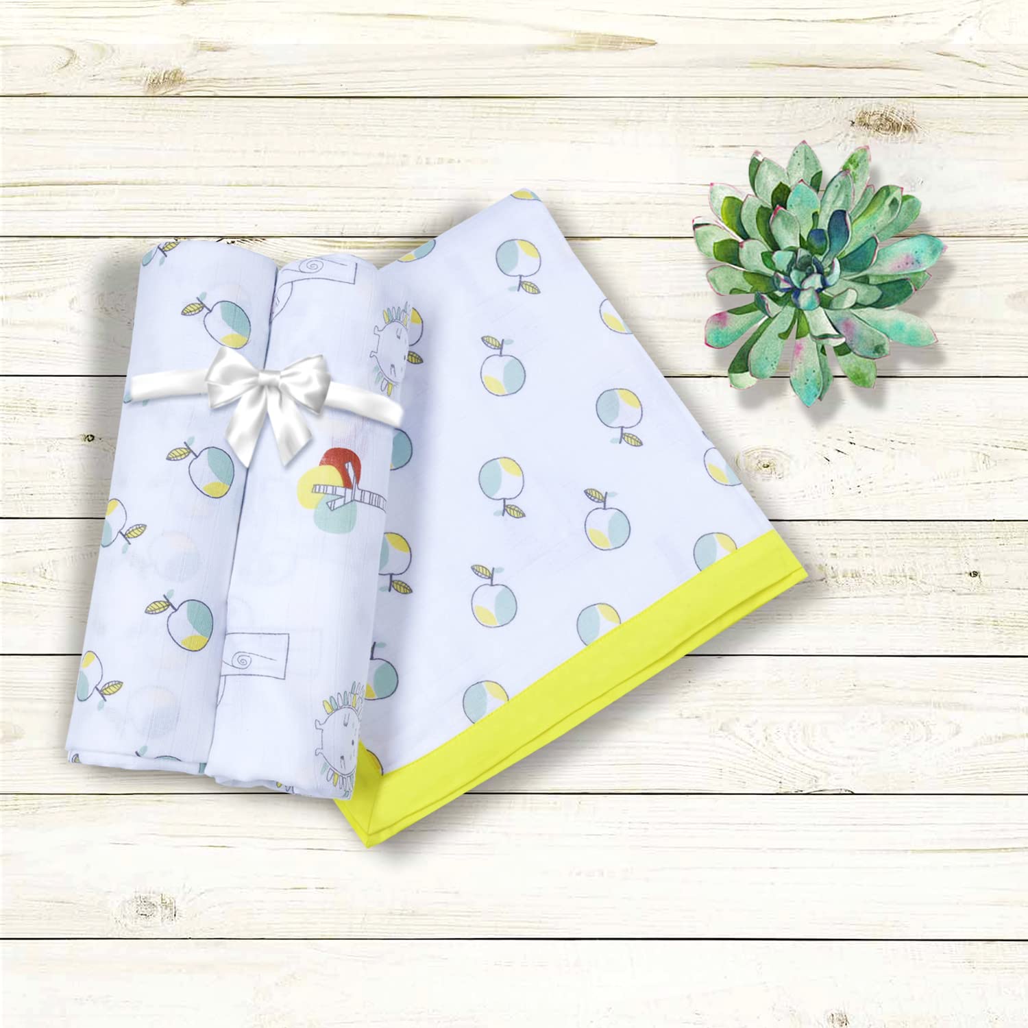 My Milestones 100% Cotton Muslin Baby Blanket - 4 Layered (43x43 inches) - Fruits Print 2