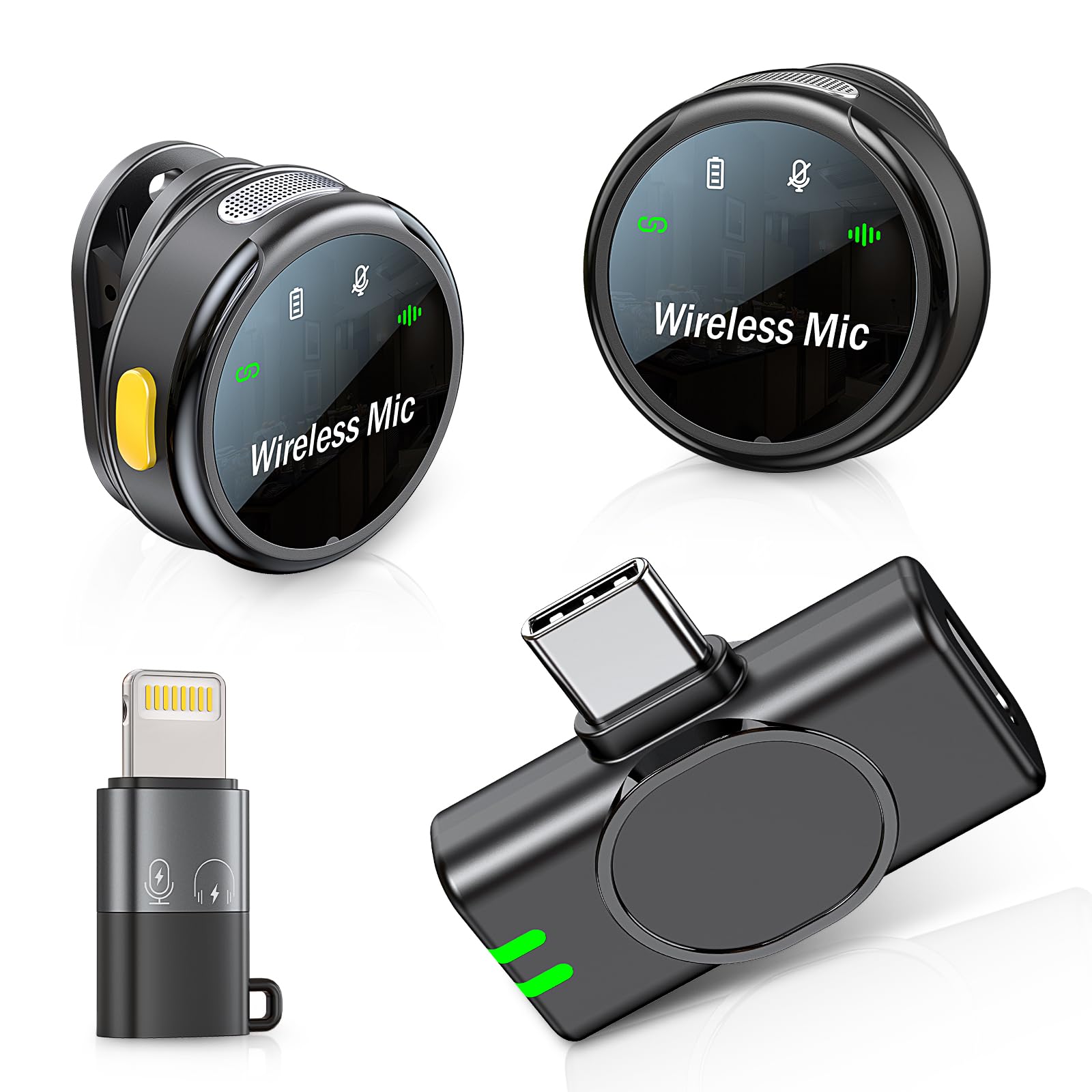 2 Pack Mini Microphone for iPhone iPad and Android Phone, Wireless Lavalier Microphone Noise Reduction Lapel Mic for Video Recording, Interview, YouTube, Vlog, Tiktok