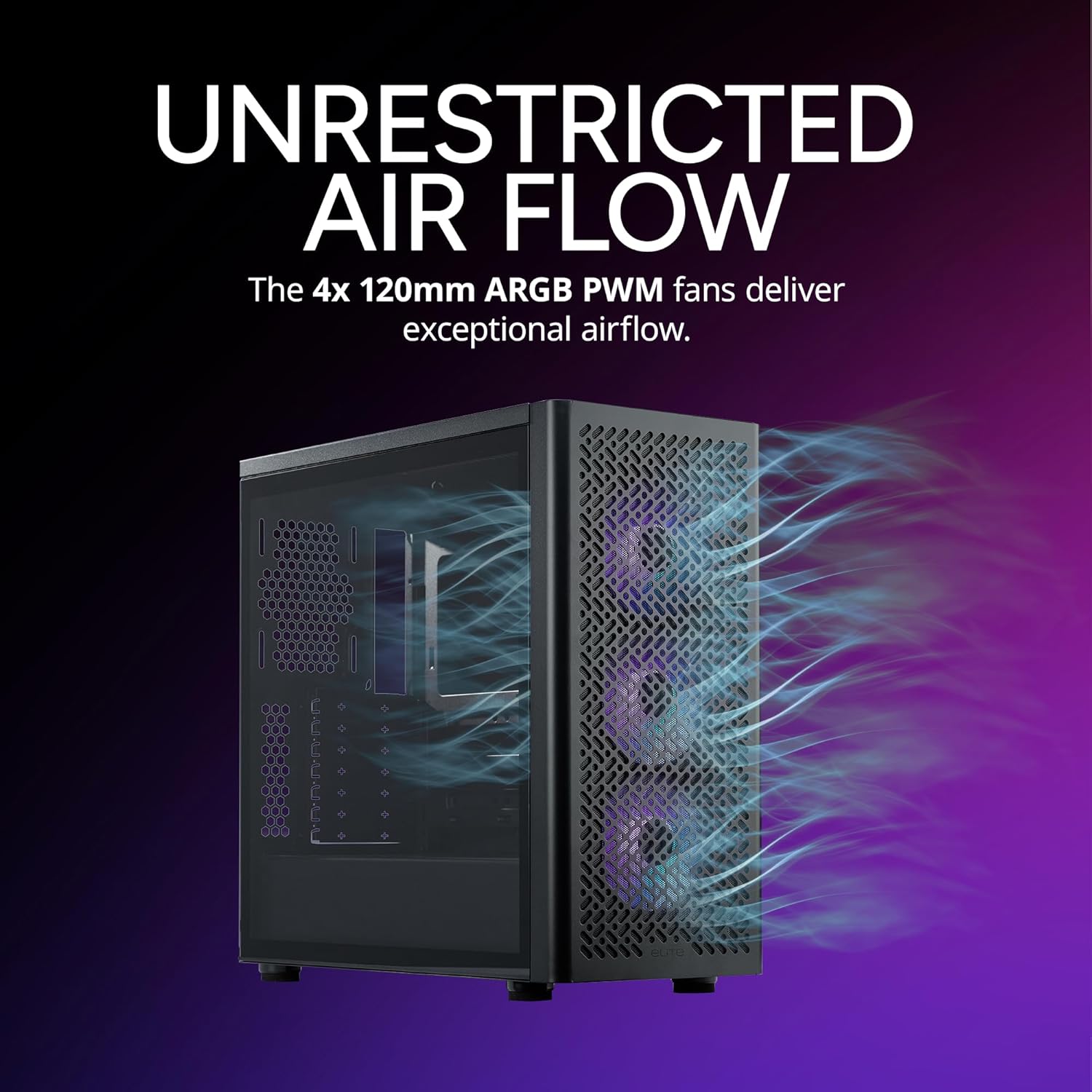 Cooler Master Elite 502 ATX High Airflow Minimalist PC Case, 410mm GPU Max, Compatible RTX 5090|RX 7090 XT, 360mm AIO Max, Type C, Tempered Glass, Triple 120mm aRGB Fan, Intakes Grill