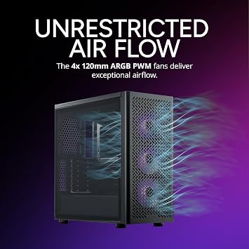 Cooler Master Elite 502 ATX High Airflow Minimalist PC Case, 410mm GPU Max, Compatible RTX 5090|RX 7090 XT, 360mm AIO Max, Type C, Tempered Glass, Triple 120mm aRGB Fan, Intakes Grill