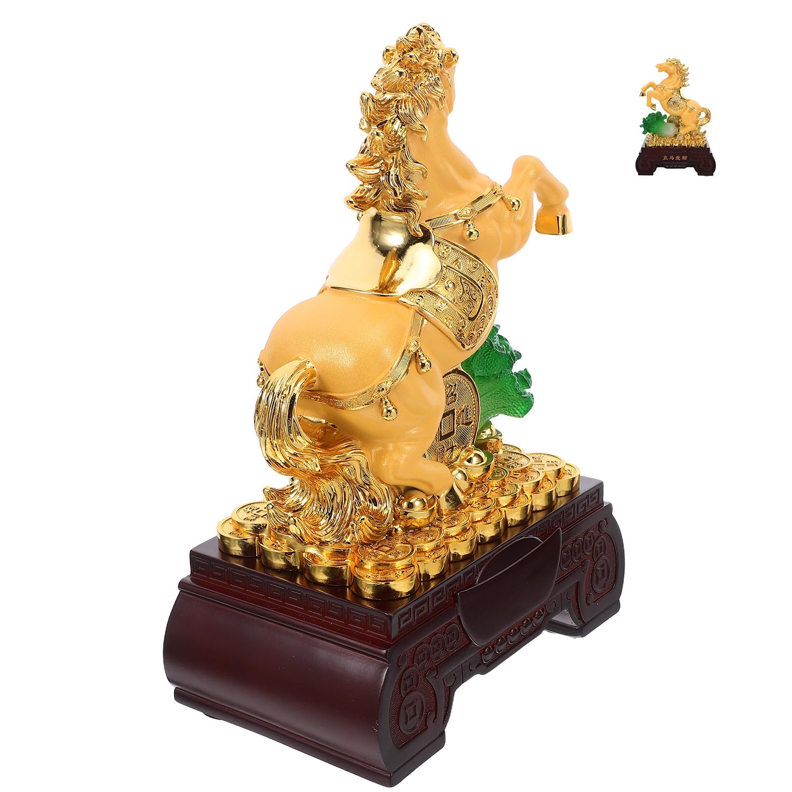 Beavorty Statua Cavallo Feng Shui D'epoca in Resina Oro per Ufficio