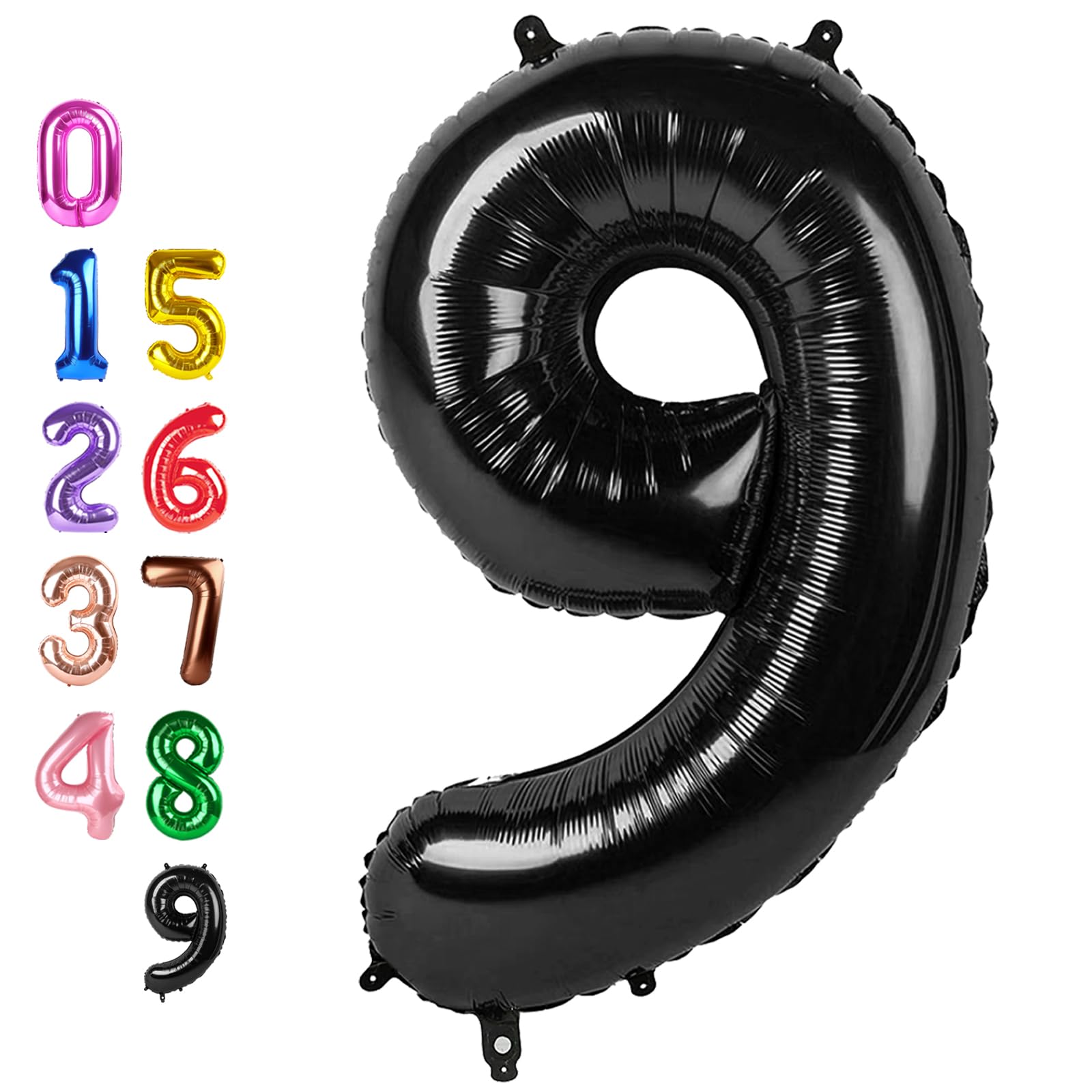 Number Balloons 9 Balloon Black for 9th Birthday Party Decorations, 40 inch