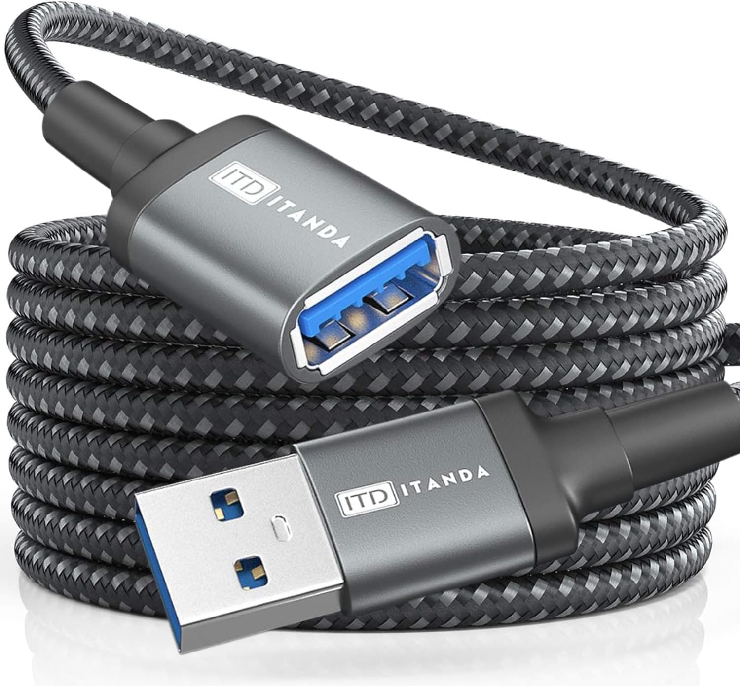 ITD ITANDA 1.5FT USB Extension Cable USB 3.0 Extension Cord Type A Male to Female 5Gbps Data Transfer for Keyboard, Mouse, PlayStation, Xbox, Flash Drive, Printer, Camera and More, Grey
