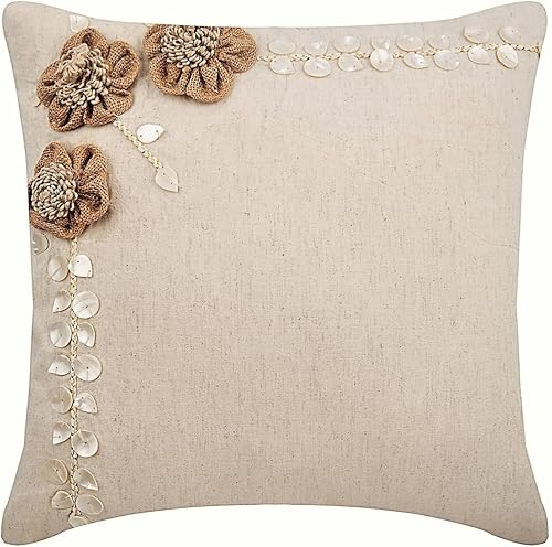 The HomeCentric Fundas de almohada color crudo para sofá, fundas de almohada decorativas de flores de yute, nácares, con temática floral, paquete de