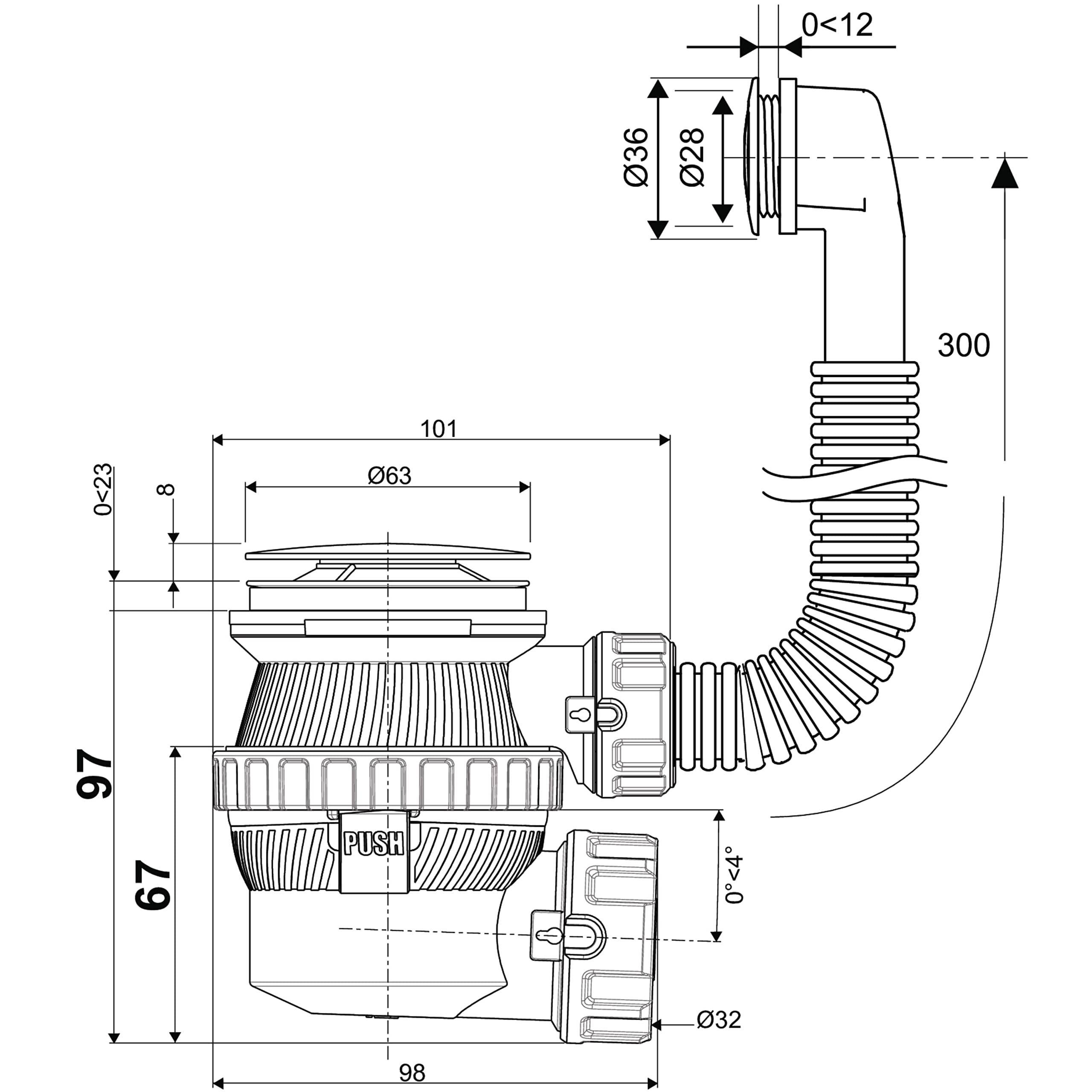 Wirquin 30723975 Kit Bonde Siphon Lavabo Nano 6.7 Ø32 mm Dôme Chromé | 1/4 de tour, fermeture Quick-Clac, lavabo avec trop-plein extérieur, laiton, gain de place, anti-odeurs, installation facile
