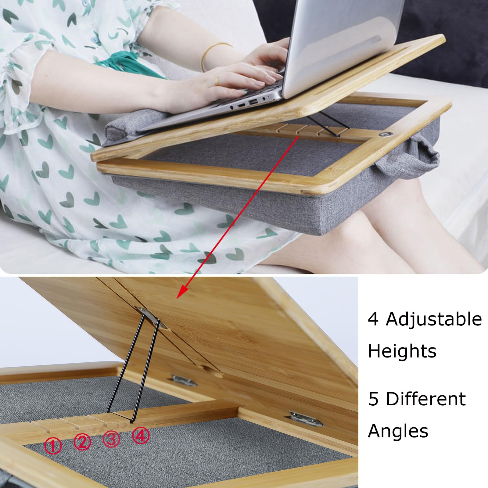 HOMCOM Mesa De Ordenador Portátil Bambú Bandeja De Cama Desayuno Plegable Reclinable Altura Ajustable Soporte Escritorio De Regazo 1 Cajón 72x35x22-30cm