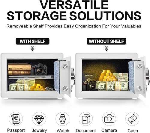 Miniatura 3 de Caja fuerte pequeña de 1.0 pies cúbicos con estante extraíble, sistema de alarma, caja de seguridad electrónica digital para dinero en efectivo,
