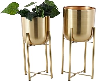 CosmoLiving by Cosmopolitan Metal Dome Planter with Removable Stand, Set of 2 19 Inch, 22 InchH, Gold