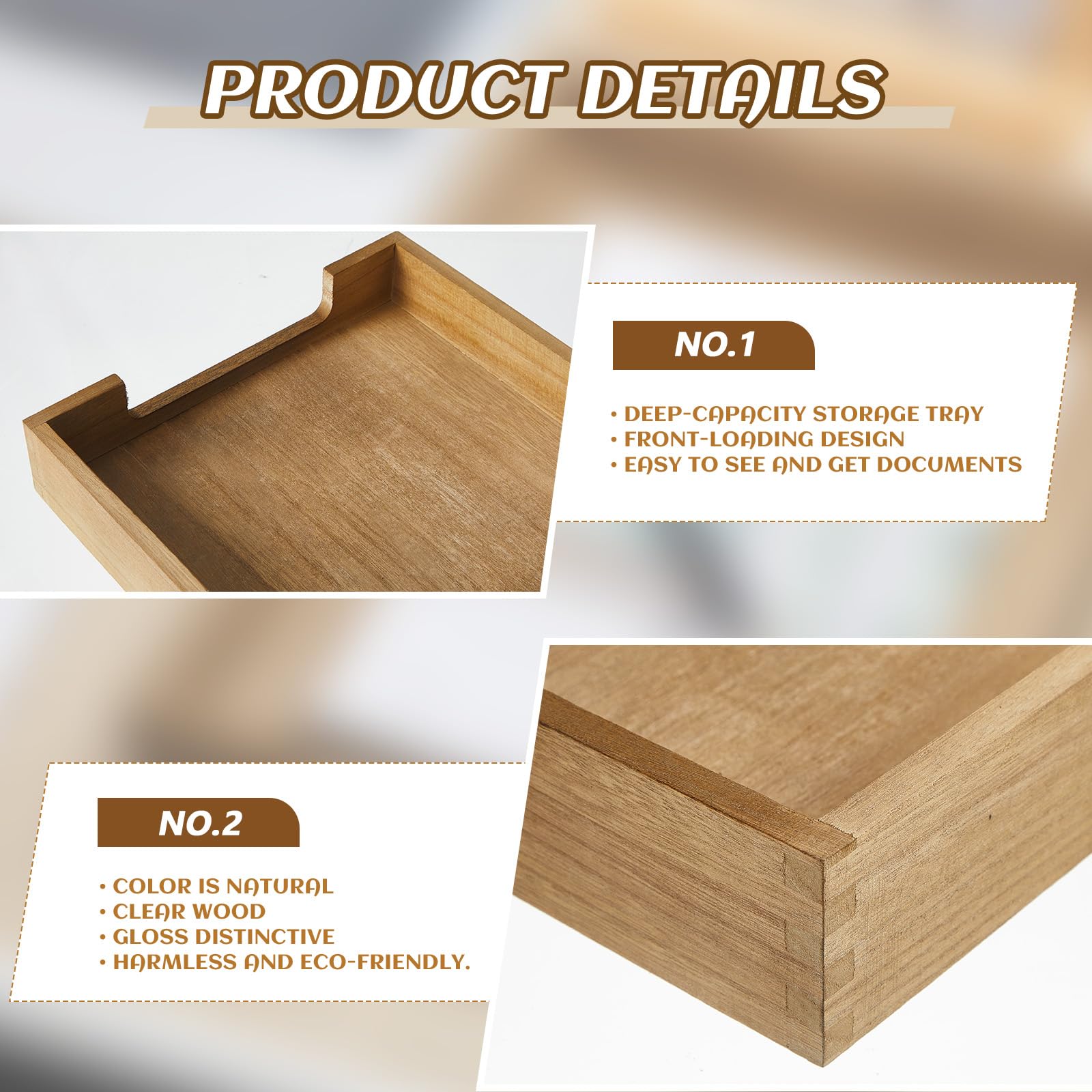 Fulmoon 3 Stück Holz Briefablage Briefablage Papierablage Organizer für Schreibtisch Desktop Mail Tray Holz Papier Organizer für Aktenordner Dokument Zeitschrift Aufbewahrung Büro