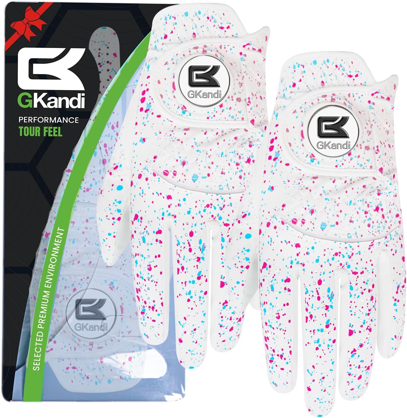 Golf Gloves Men Right Handed Golfer Left Hand Leather Stylish Value 2 Pack with Ball Marker, Mens Golf Glove All Weather Grip, Size Small Medium ML Large XL