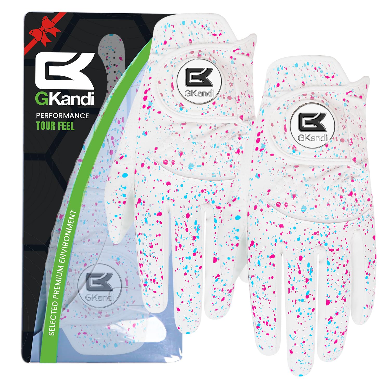 Golf Gloves Men Right Handed Golfer Left Hand Leather Stylish Value 2 Pack with Ball Marker, Mens Golf Glove All Weather Grip, Size Small Medium ML Large XL