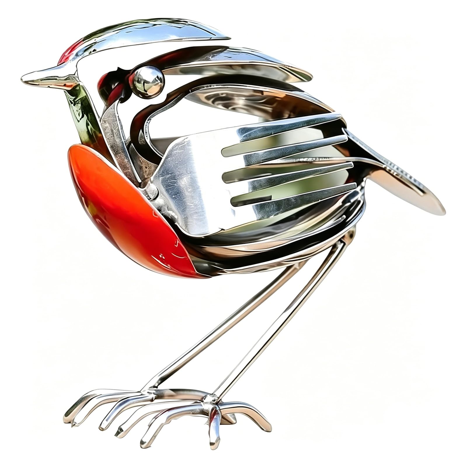 Metal Robin Garden Ornament, Recycled Scrap Metal Robin Figurine, Handcrafted Bird Garden Sculpture, Rustic Red Chest Bird Statue for Gardens, Patio, Home or Office Desk, Gifts for Bird Lovers