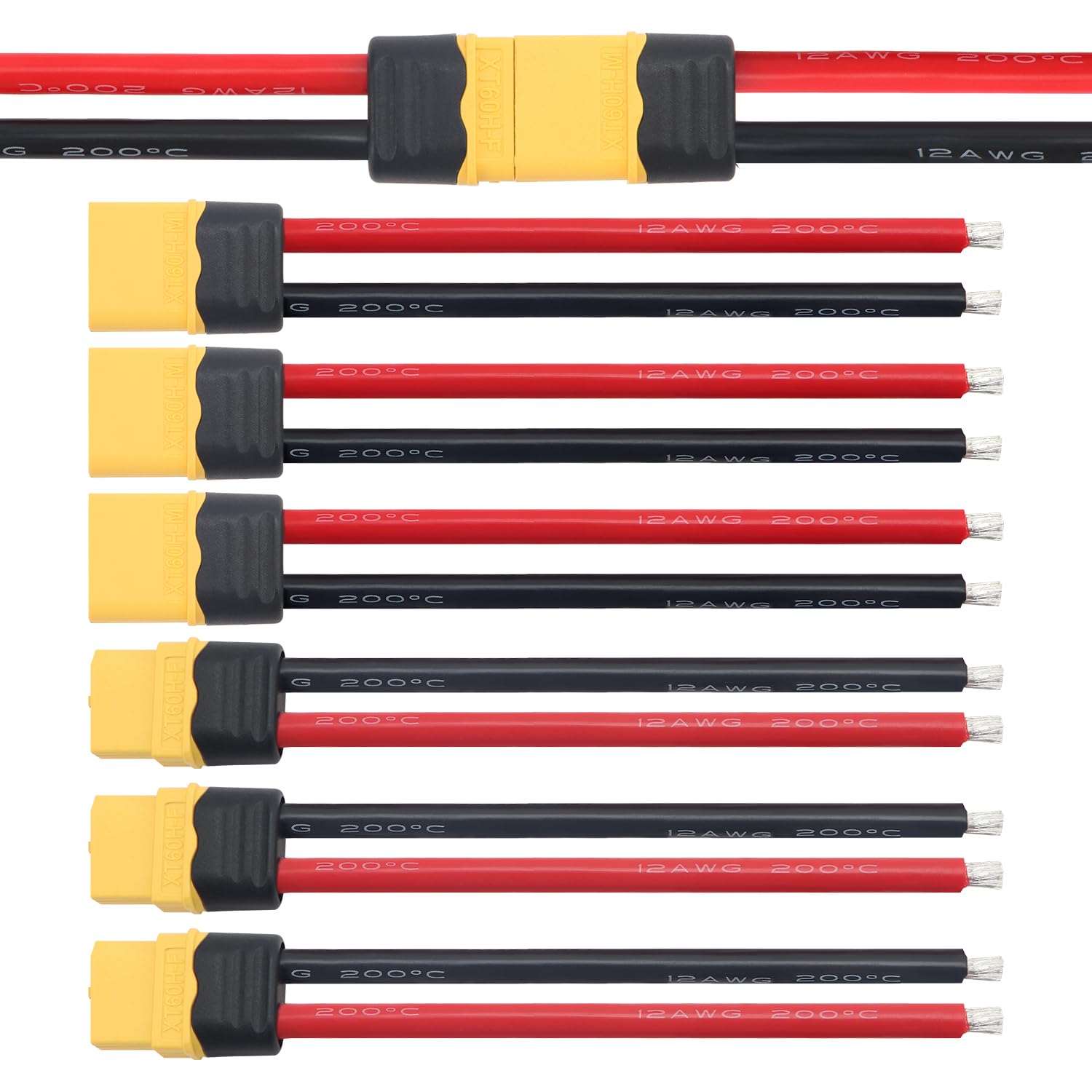 YIXISI 3 Pairs XT60 XT60H Pigtail, XT60H Plug Male Female Connector with Sheath Housing Connector, with 100mm 12AWG Silicon Wire, for RC Lipo Battery FPV Drone