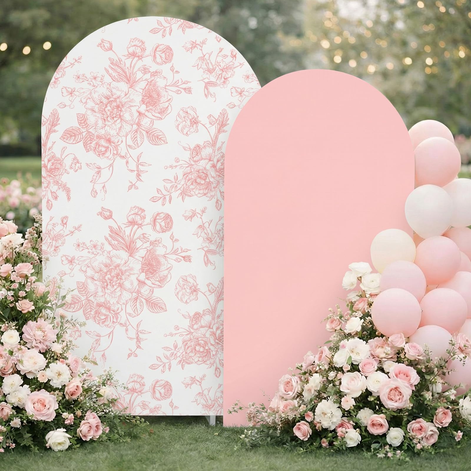 Photo 1 of Tegeme 2 Set Pink Floral Arch Cover 7.2ft 6.6ft Party Stretchy Backdrop Cover for Wedding Birthday Tea Party Bridal Showers, Baby Showers Ceremony Banquet Decor