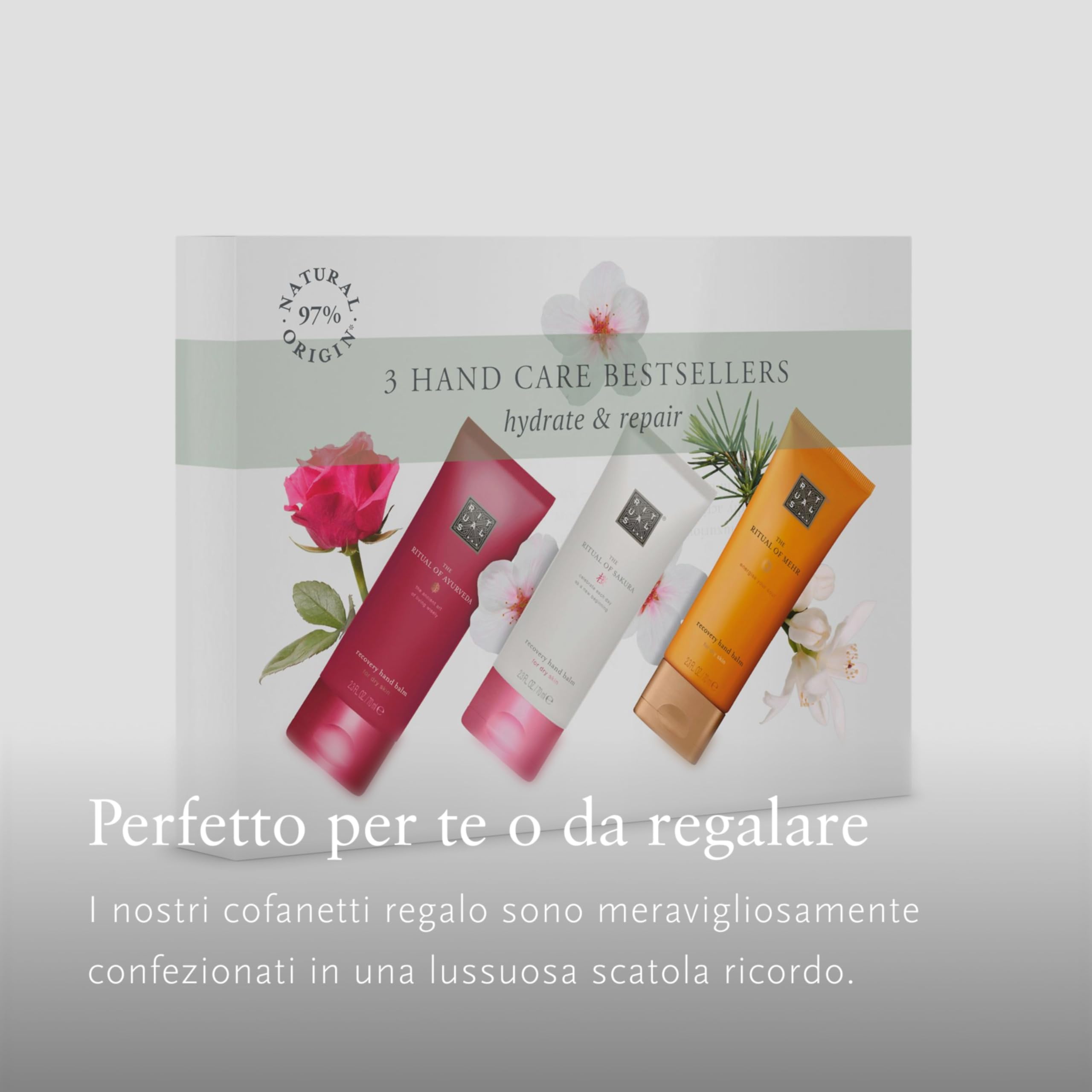 RITUALS Hand Balm Trio The Rituals of Sakura, Mehr & Ayurveda – Geschenkset mit 3 Handcremes – Handcreme Set mit 97% Inhaltsstoffen natürlichen Ursprungs – 3 x 70 ml