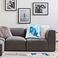 Vista 5 de Funda de almohada decorativa con diseño de animales marinos y delfines en acuarela, de 18 x 18 pulgadas, moderna, cuadrada, color azul, para sofá