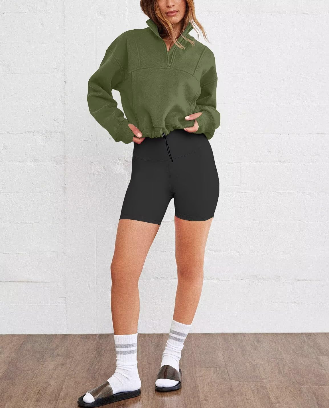 LEEDYA Women Long Sleeve Half Zip Sweatshirts Fall Oversized Trendy Hoodies Casual Thumb Hole Pullovers Y2k Clothes - Image 3