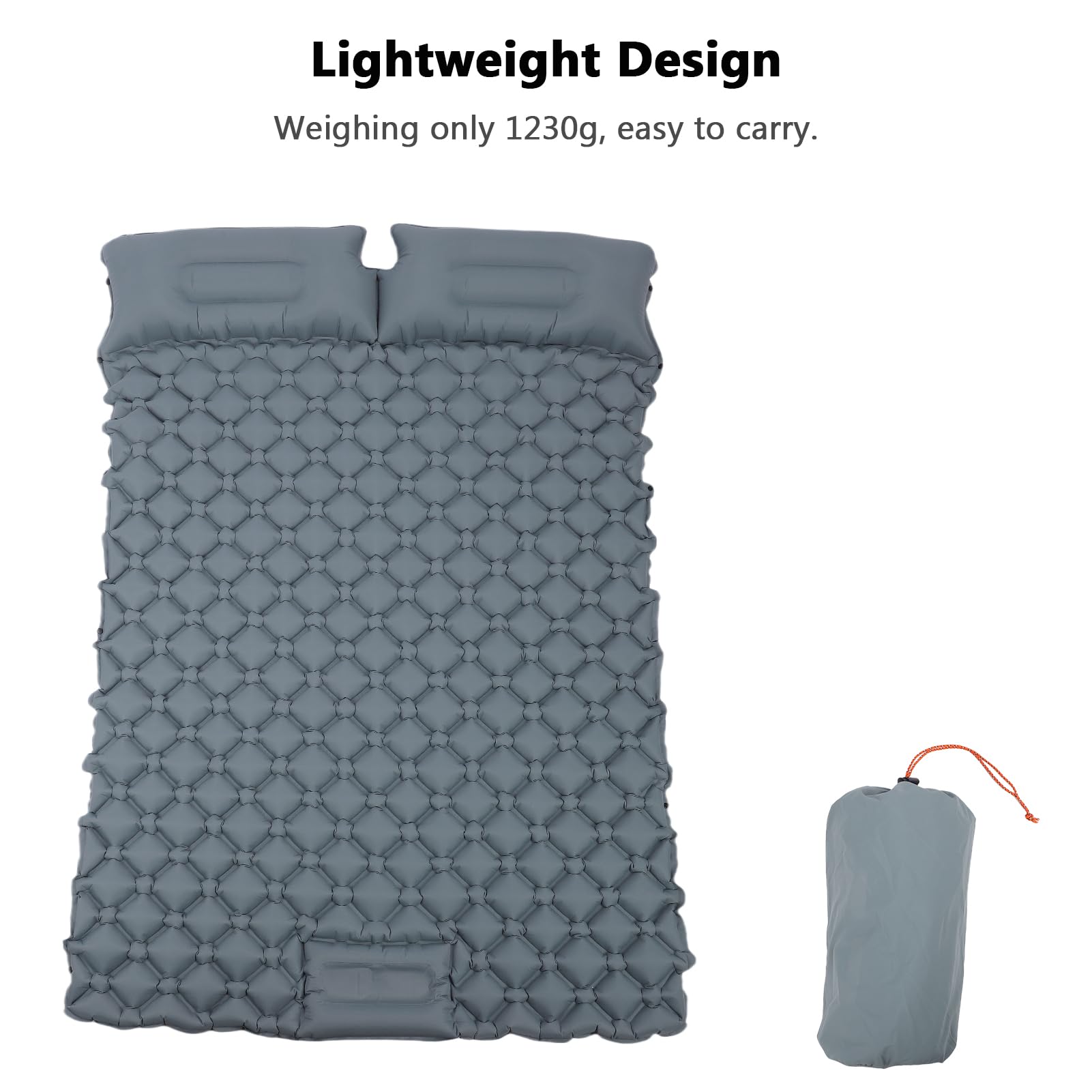 Asixxsix Podwójna Podkładka do Spania na Kemping, Ultralight TPU Samozaparada się Mata do Spania z poduszką, Wbudowana Pompa Stóp, 48,4 X 74,8 X 2,0 Cala Przenośna Materac Kempingowy do (GREY)