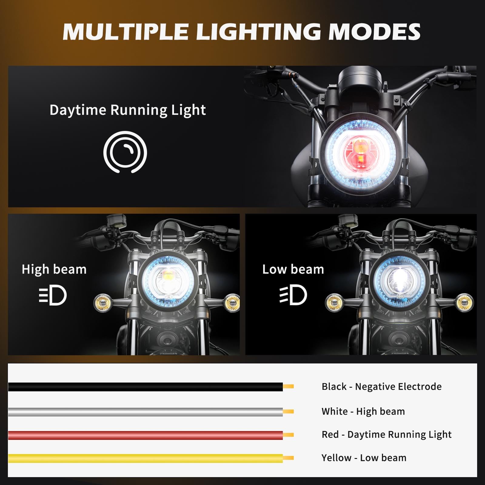 DREAMIZER 5,75 Zoll Motorrad Scheinwerfer-LED mit Halterungen, Universelles Wasserdichtes Motorrad Scheinwerferlicht Kompatibel mit Harley Yamaha Honda Cafe Racer Bobber Chopper