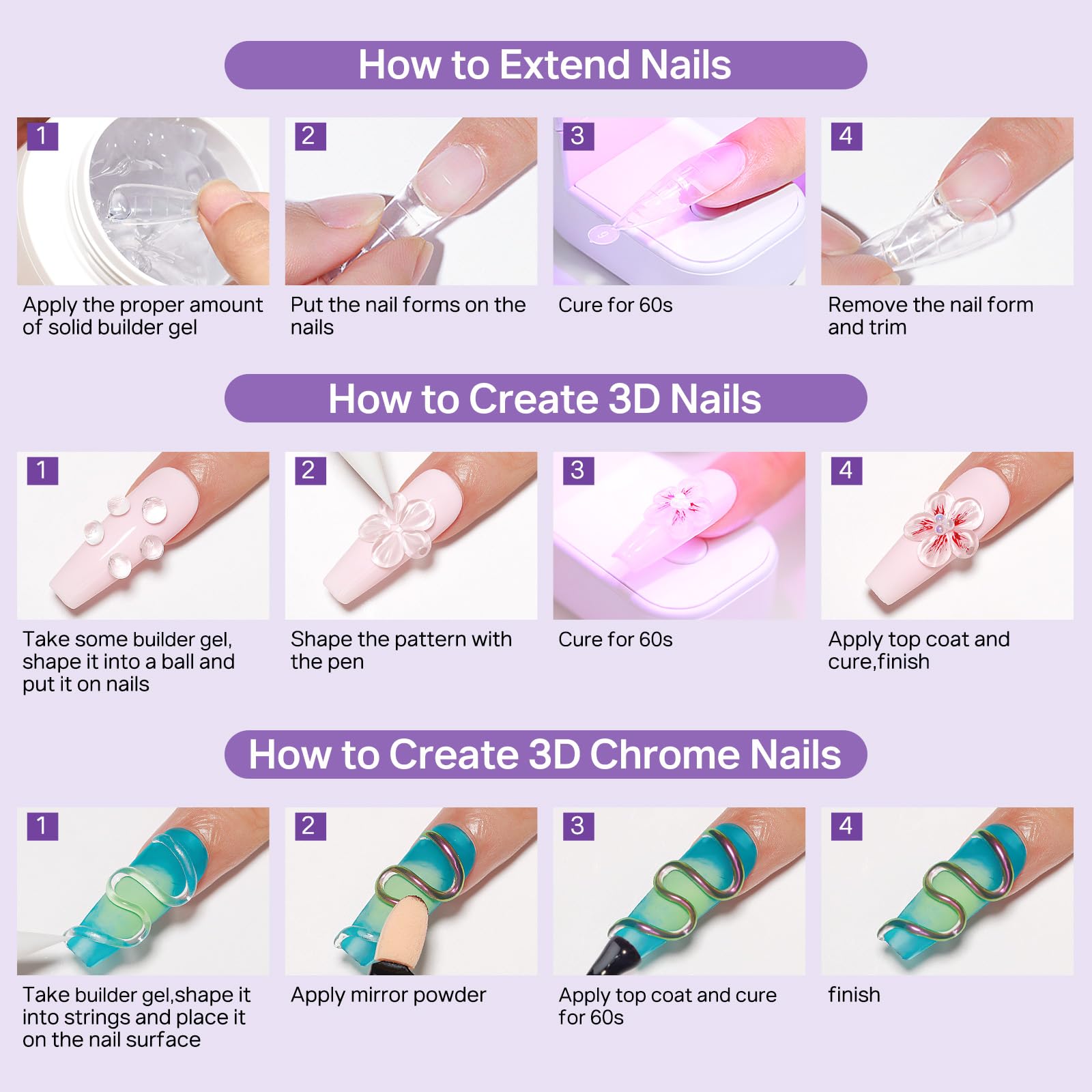 3D Nail Art Gel Kit - Clear & White Sculpting -9