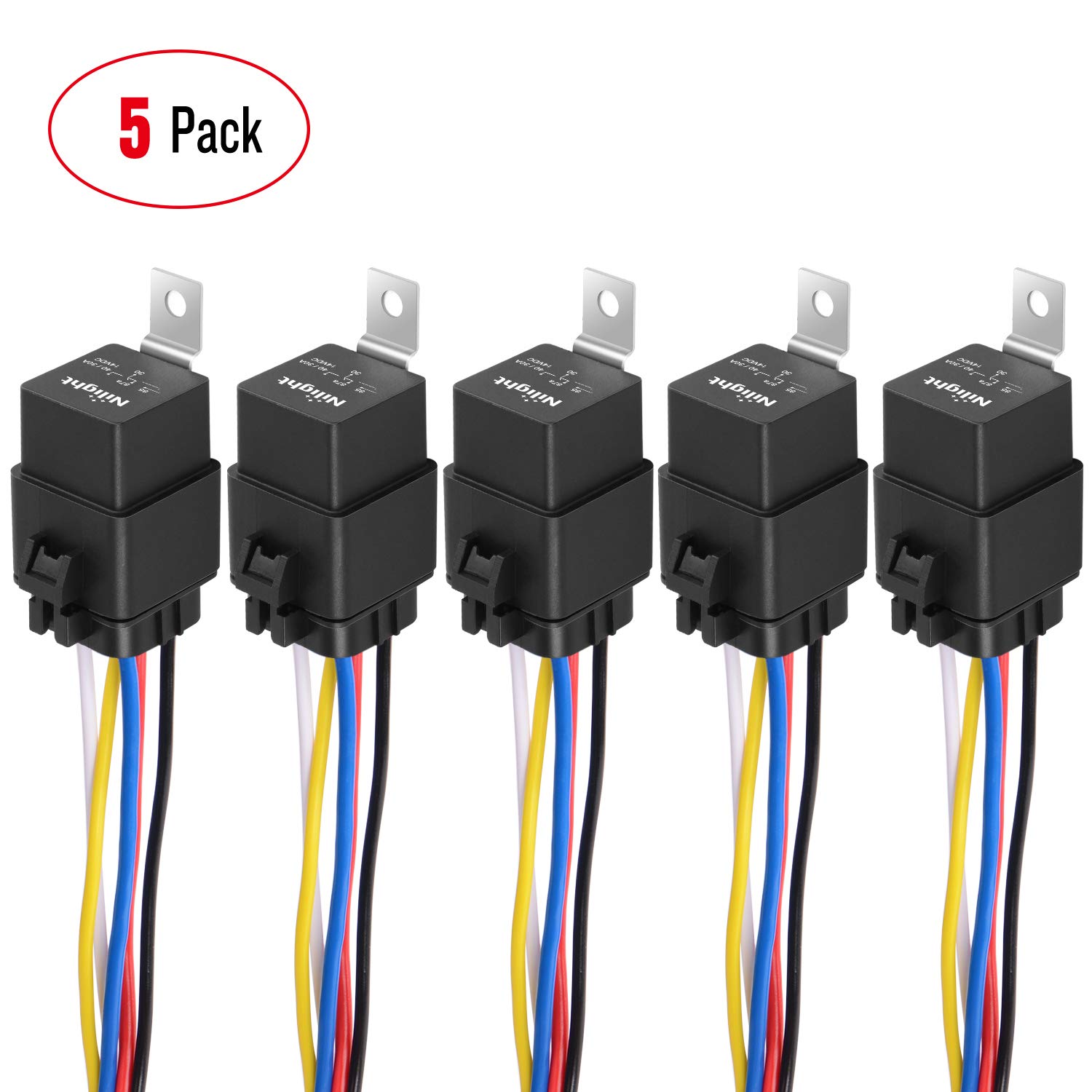 Nilight 50044R 5 Pack Waterproof 40/30 AMP Heavy Duty 12 AWG Tinned