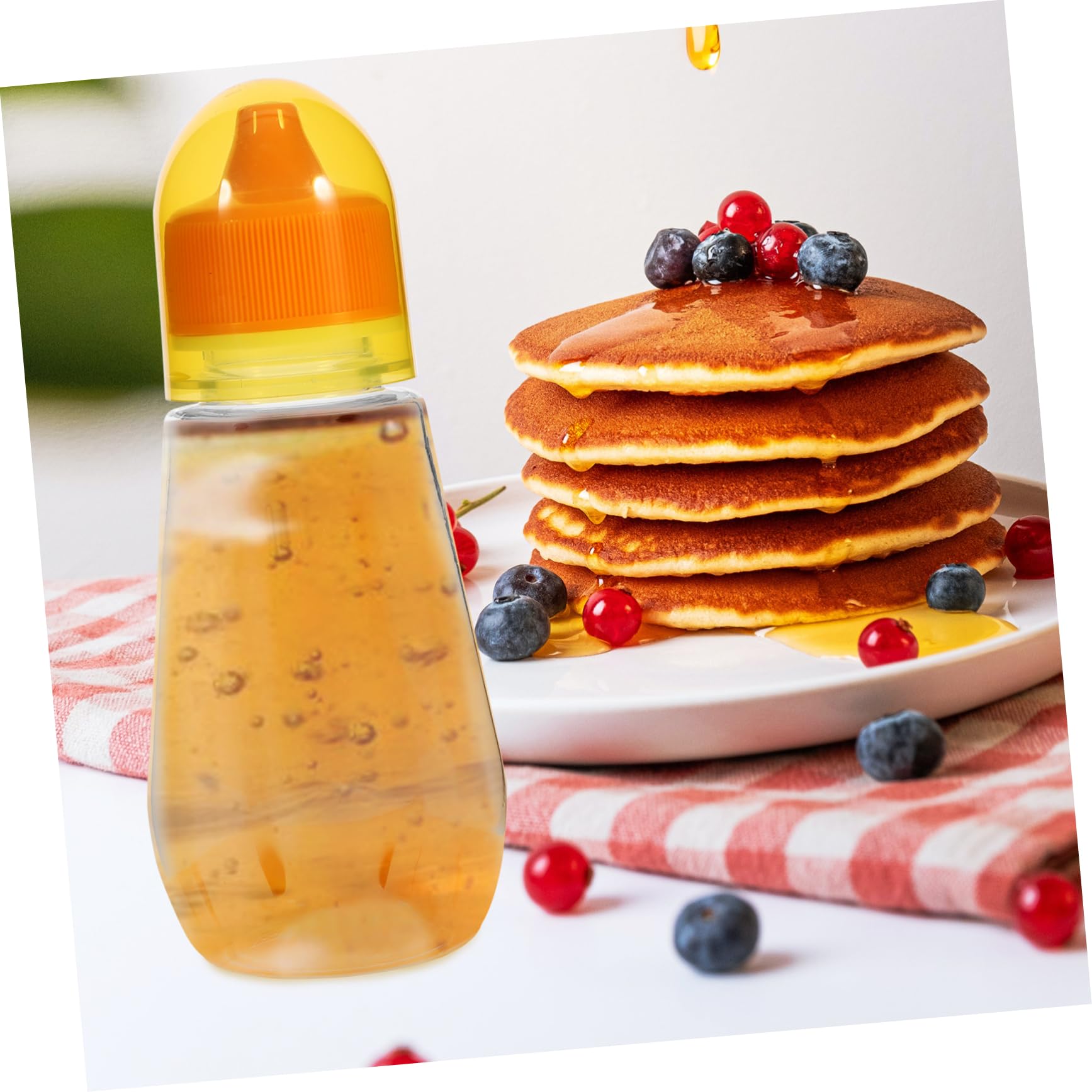 Mobestech 4Pcs Refillable Honey Bottles Storage Containers for Honey Syrup Juice and Beverages Pet Material Easy to Use and Transport for Home Go