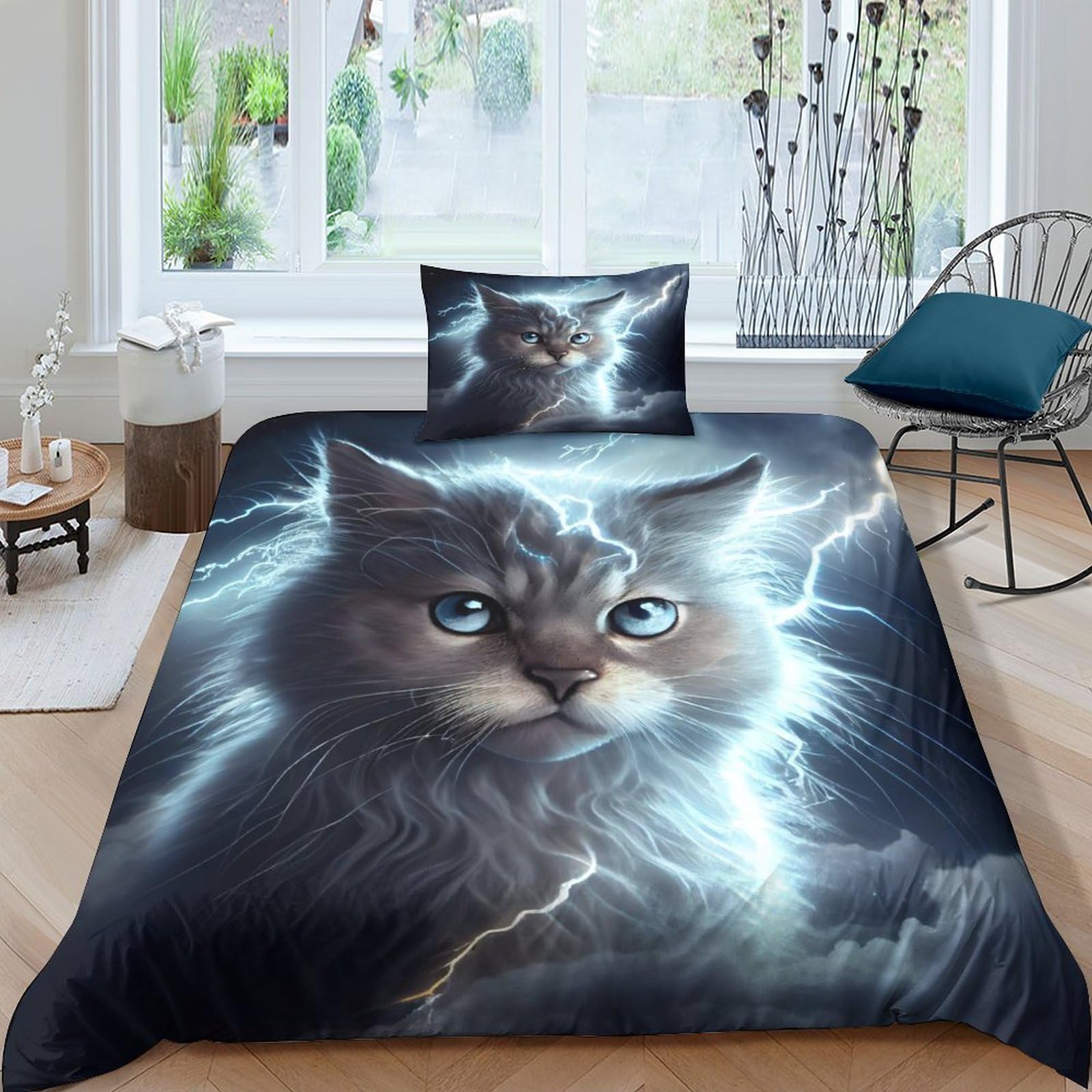 Housse de couette chat éclair 135x200cm pour transformer la chambre d'enfant en refuge douillet