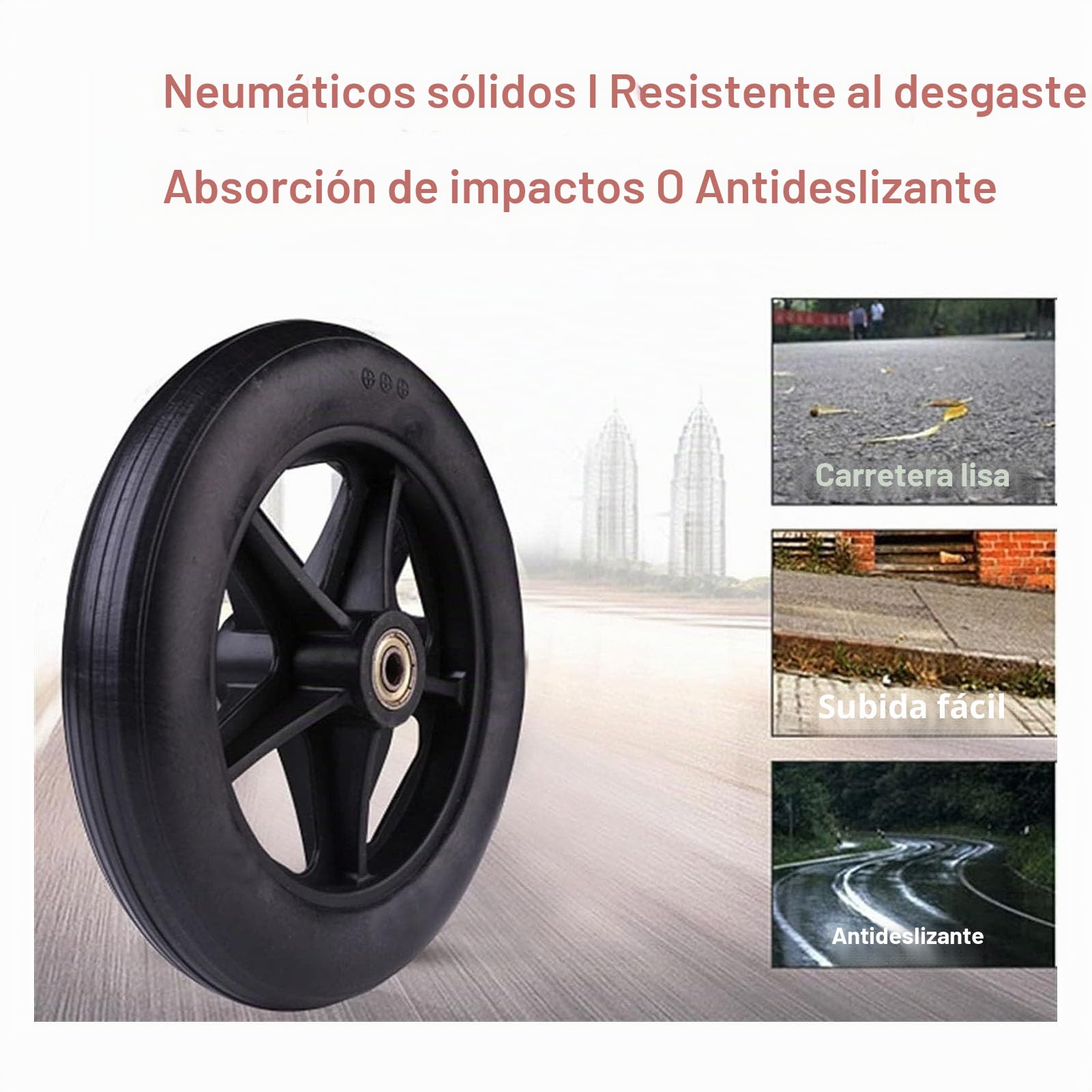 Rueda de 7 pulgadas, cubo universal de PU, rueda de PVC, rueda delantera para silla de ruedas, capacidad de carga de 120 kg, frenos de mano, rodamientos rígidos de bolas