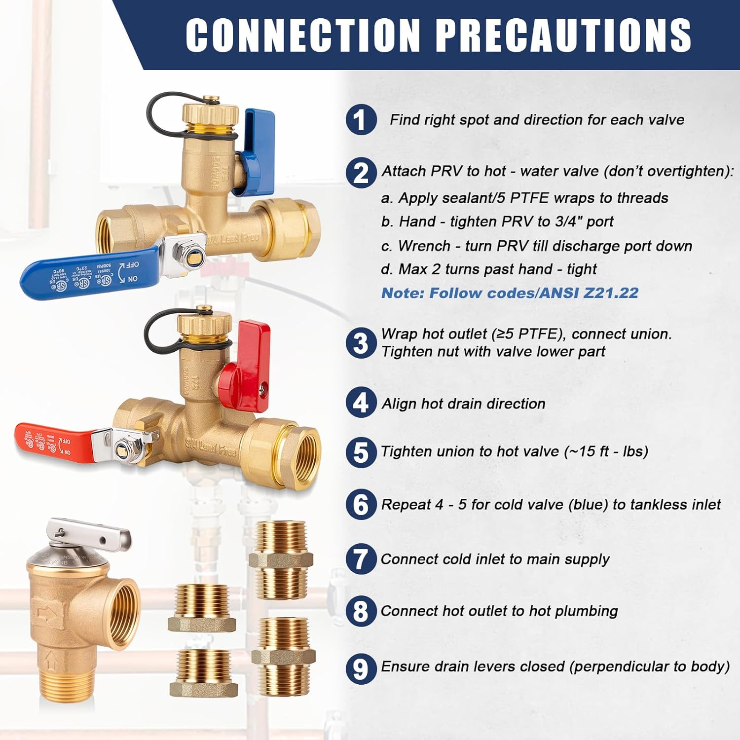 Isolator Tankless Water Heater Valve Kit - Premium 8-Piece All-Brass Flushing & Installation Set for Easy DIY or Pro Use in Garage, Basement, with Pressure Relief Valve (3/4" to 1/2" NPT)