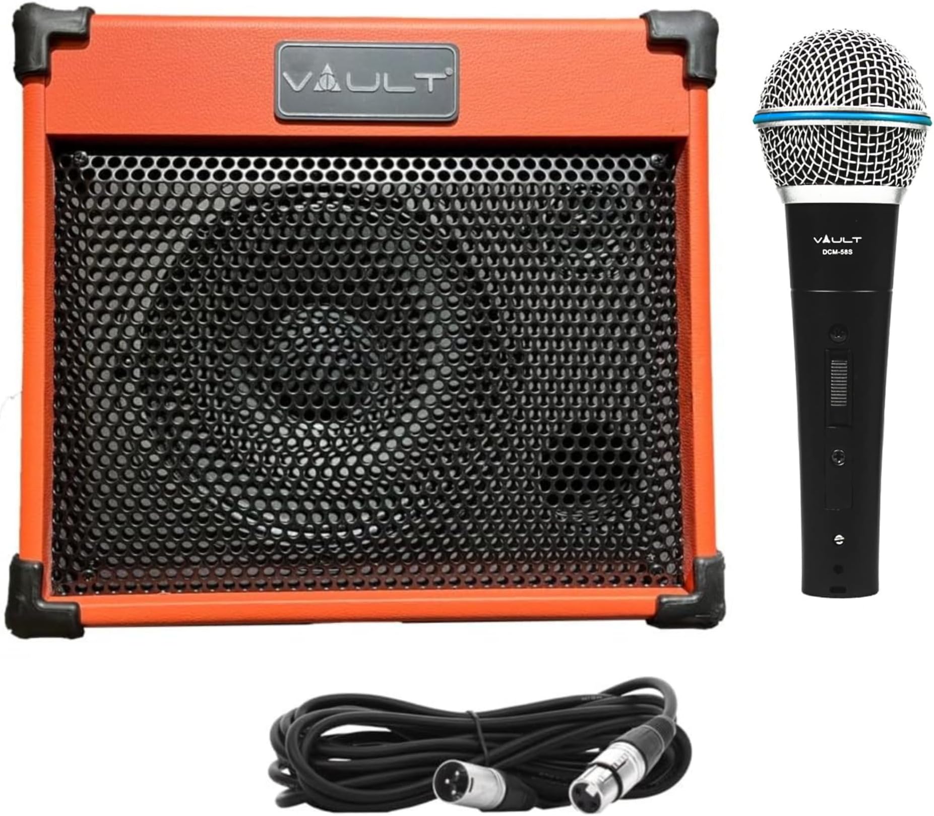 Nomad 20 Twenty Watt Two Channel Amplifier with VAULT DCM-58S Dynamic Cardioid Microphone with Switch, Mic Clip and XLR Cable