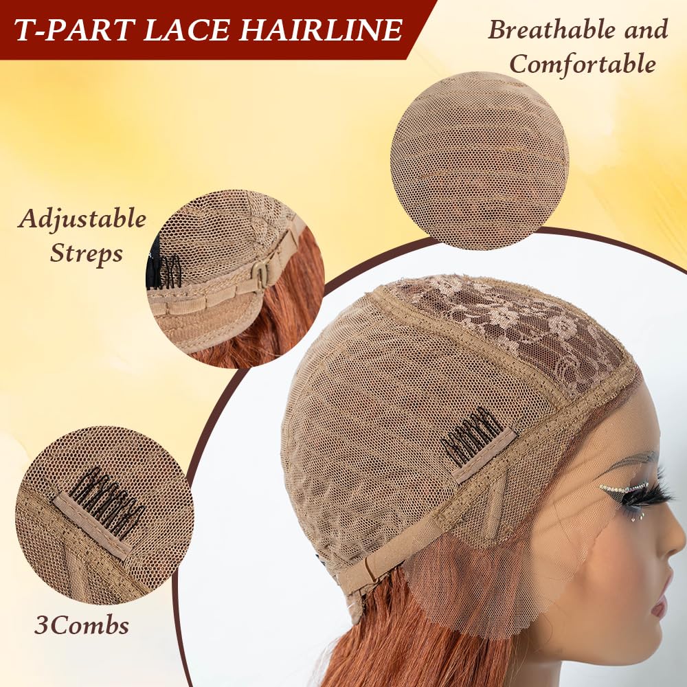 Long Wavy Synthetic Lace Front Wig for Women 30 inches Middle Part Natural Hairline Heat Resistant Fiber Wigs for Daily Party (Ginger)