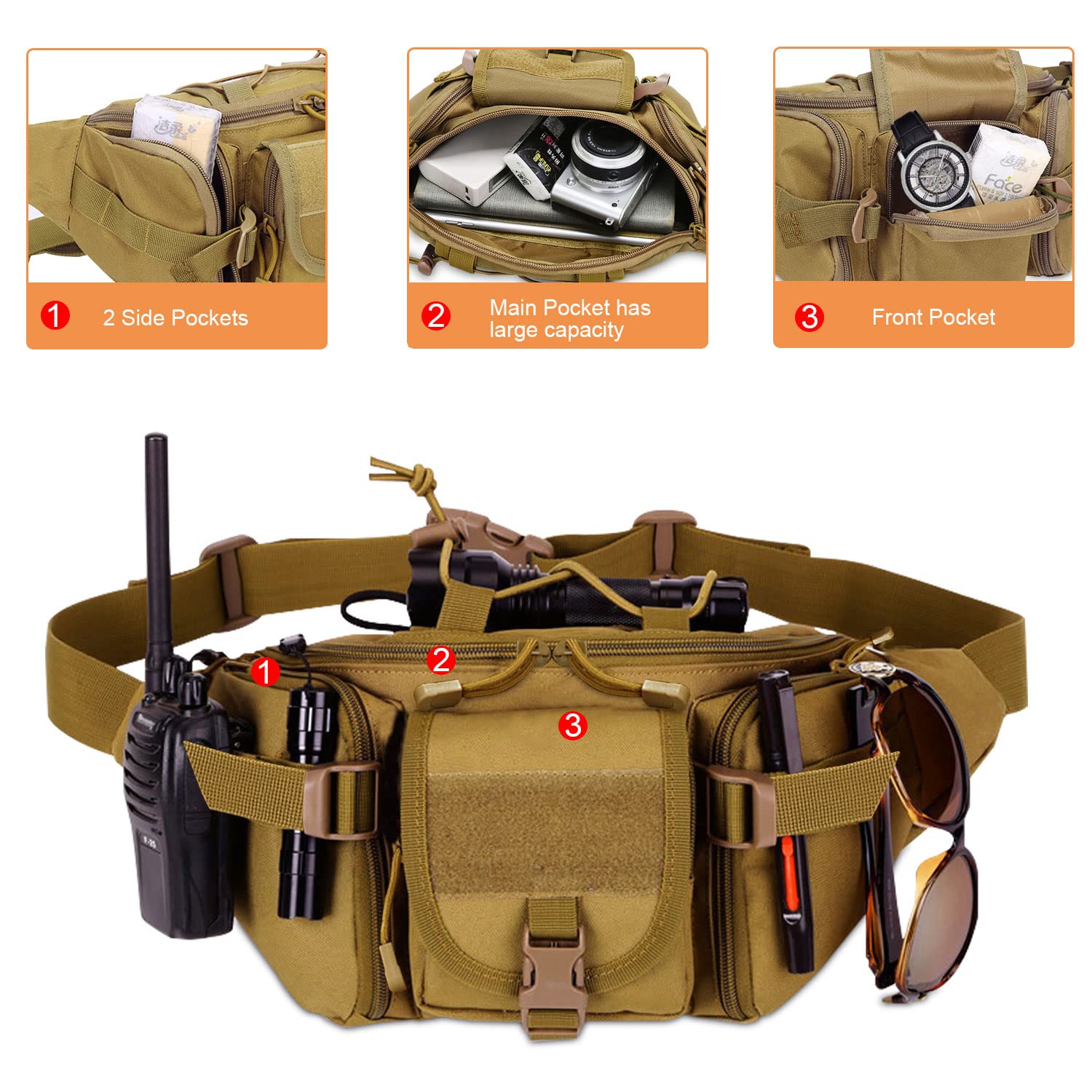 Borsa da petto tattica da uomo Borse da viaggio Molle per escursioni all'aperto Ciclismo Zaino singolo Grande pacchetto di stoccaggio a tracolla da caccia  1524