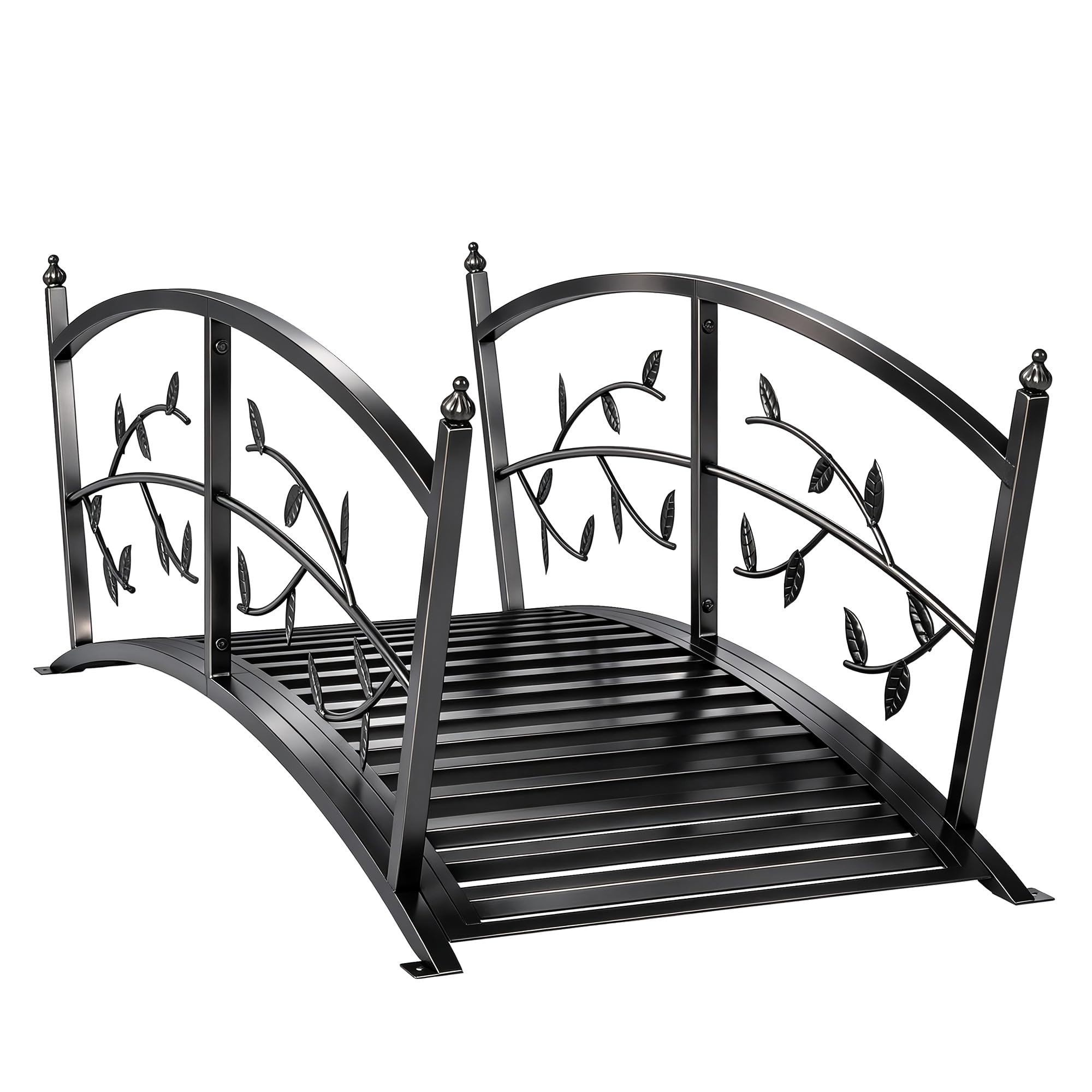 Outsunny Puente de Jardín Metálico, 1,2 m, Puente Decorativo para Estanques con Barandillas de Seguridad y Diseño de Hojas, Carga 100 kg, Construcción Resistente, Fácil Montaje, Negro