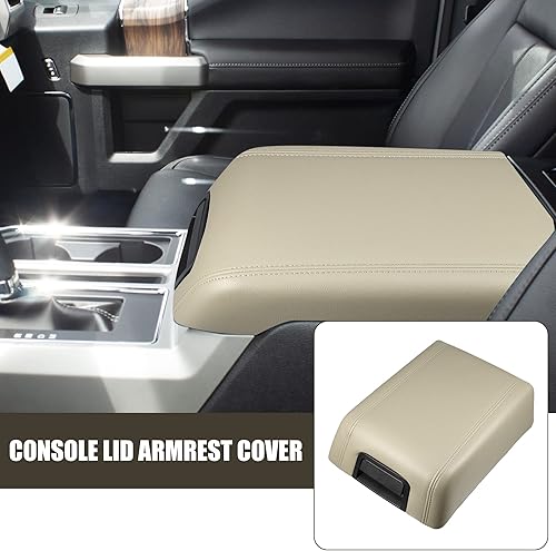 Miniatura 2 de X AUTOHAUX Cubierta de la consola central del automóvil para Ford F-150 2004-2008, funda para reposabrazos de piel sintética, color beige