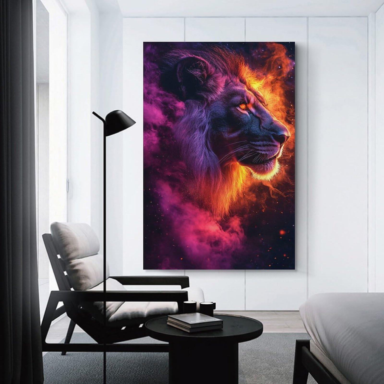 Junmoney Canvas Art Print Lion in Nebula, 20x30inch(50x75cm), for New Homes, Bedrooms Or Workspaces, Thoughtful Wall Decor for Art Lovers