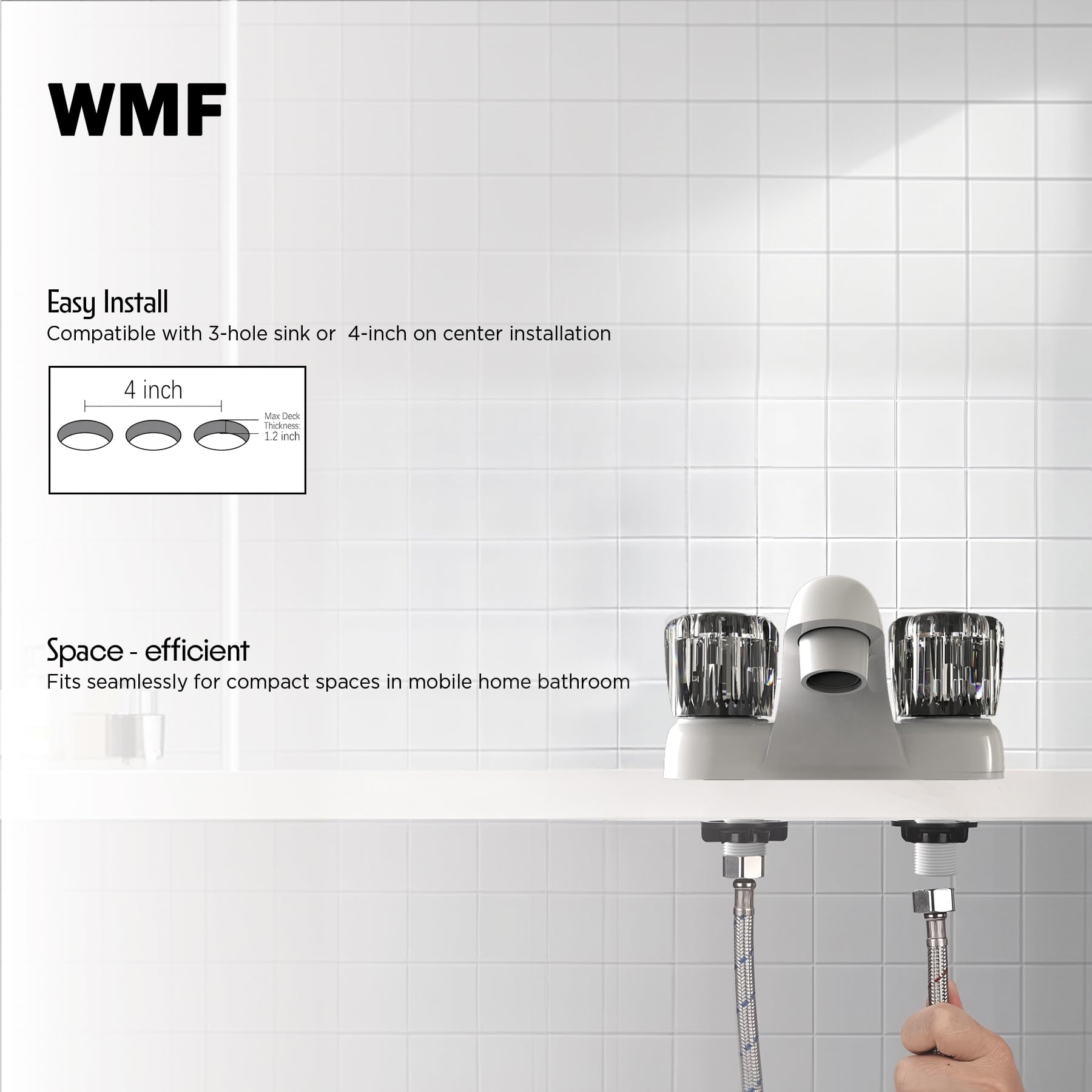 WMF RV Bathroom Faucet with Smoke Handles 4-Inch Centerset 2 Handle Sink Faucet for Camper Travel Trailer Mobile — view 6