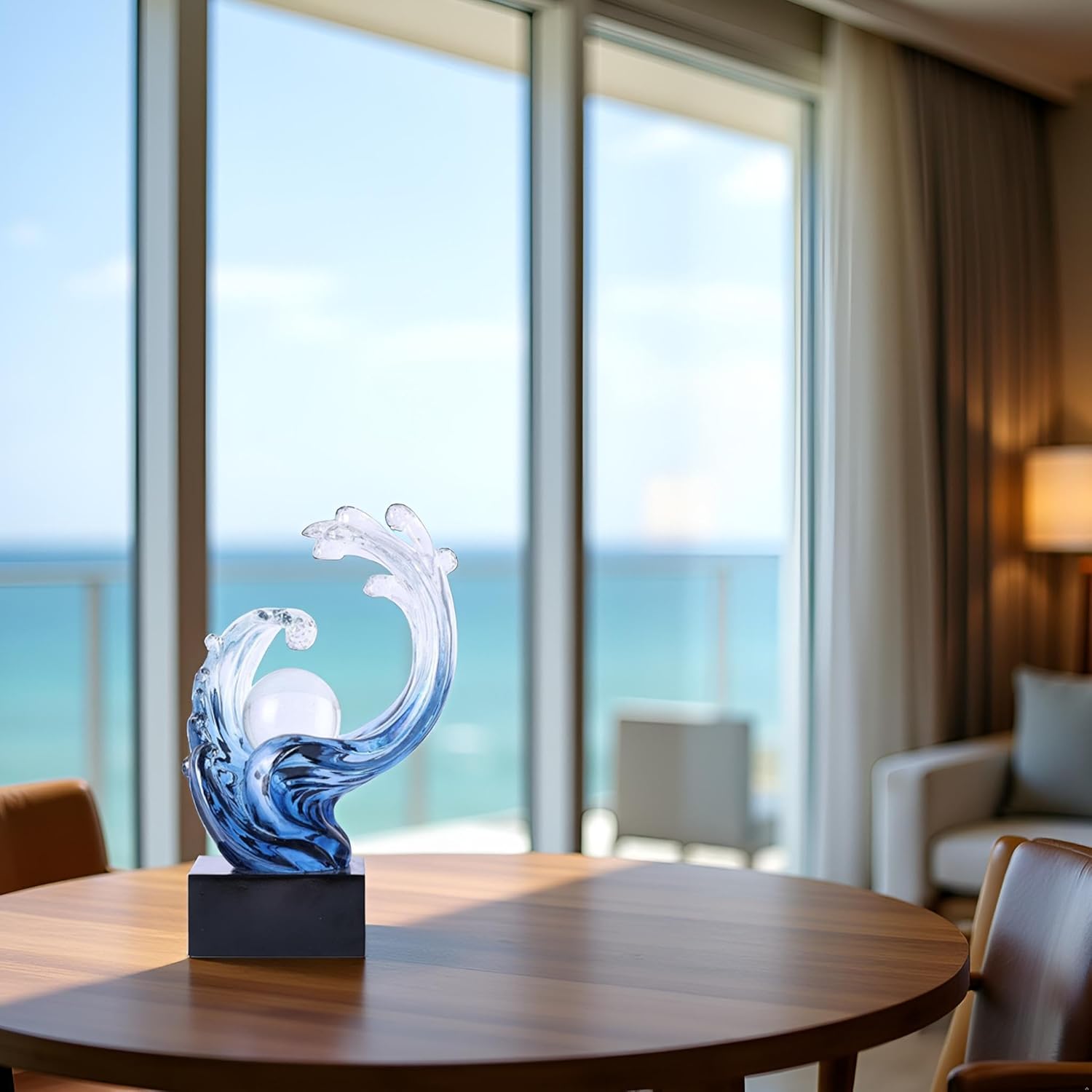 Modern Abstract Decorative Wave Statue, Gold Abstract Art Home Decor,Crystal Ball Art Wave Resin Sculpture, Office Desk Stand, Dining Table Center Decorative Aesthetics (Blue) - Image 6