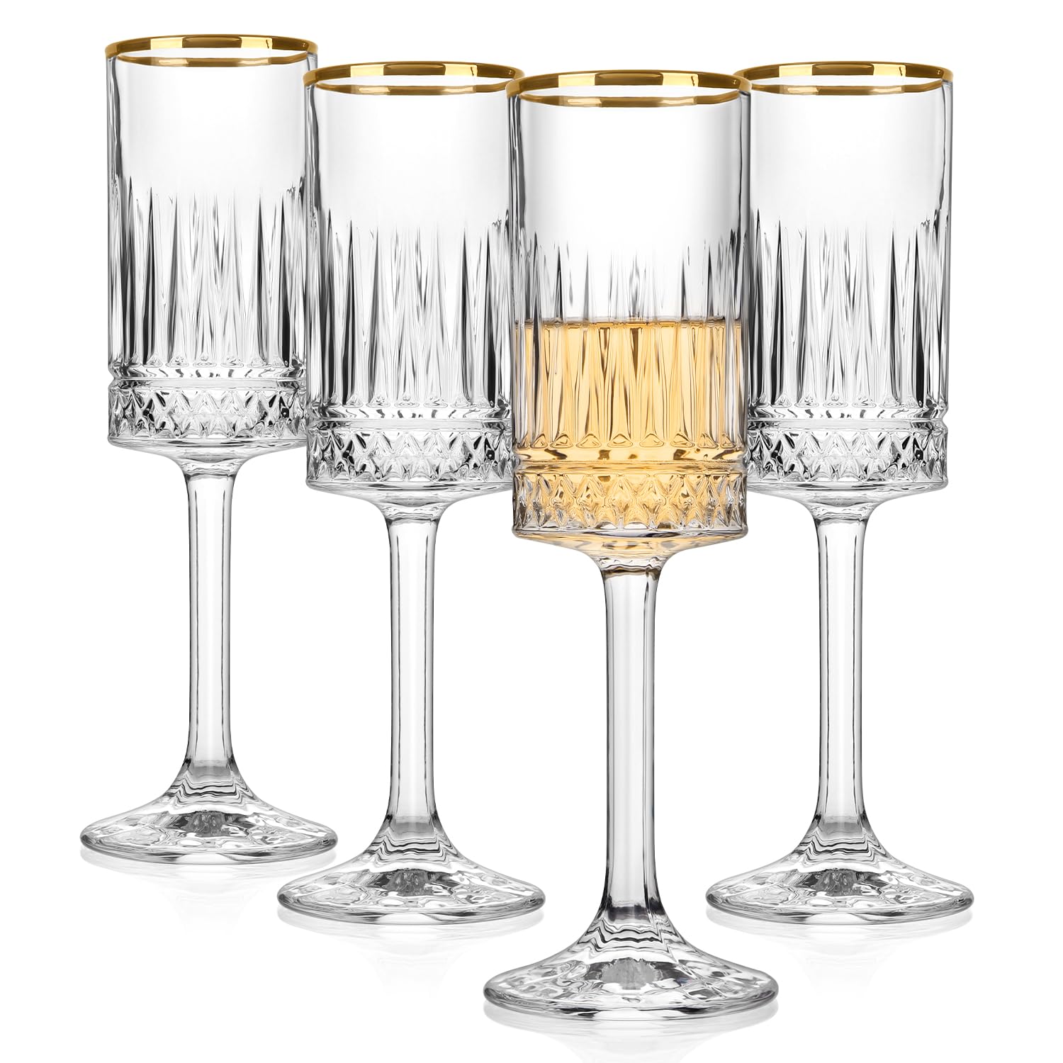 Cambareign 200ml Champagne Flutes Set of 4, Gold Rim Champagne Prosecco Glasses, Crystal Square Champagne Flute Glass, Gift for Birthday, Wedding, Anniversary, Celebrations