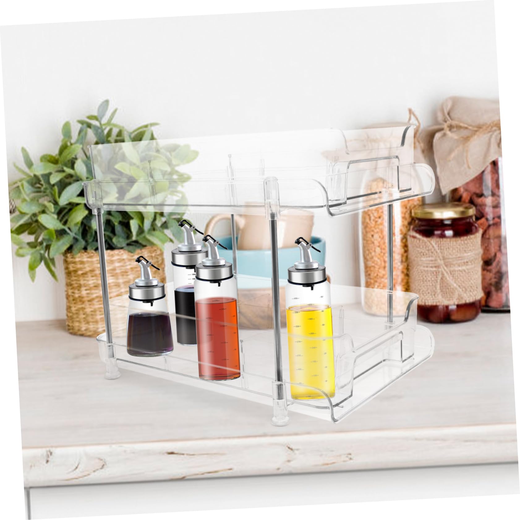 Zerodeko Organisateur de Toilette Double Couche Transparent en Pet et Acier Inoxydable, Solide et Stable, Tiroir Coulissant pour Salle de Bain et Maison, Rangement Pratique sur Plan
