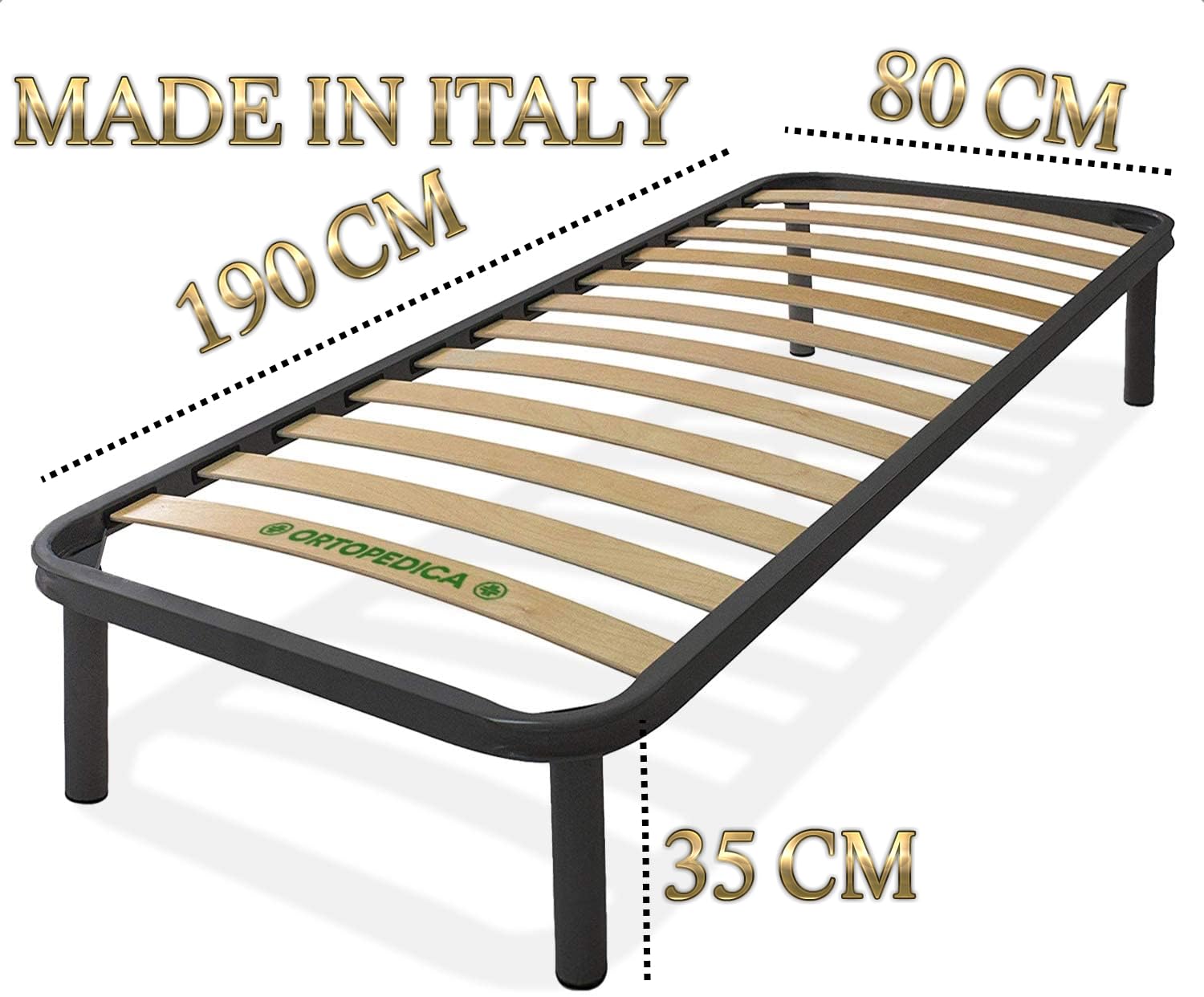 Rete Letto Singola 80x190 cm – Ortopedica, Doghe in Legno Multistrato, Telaio in Ferro – Made in Italy – Alta Qualità e Comfort
