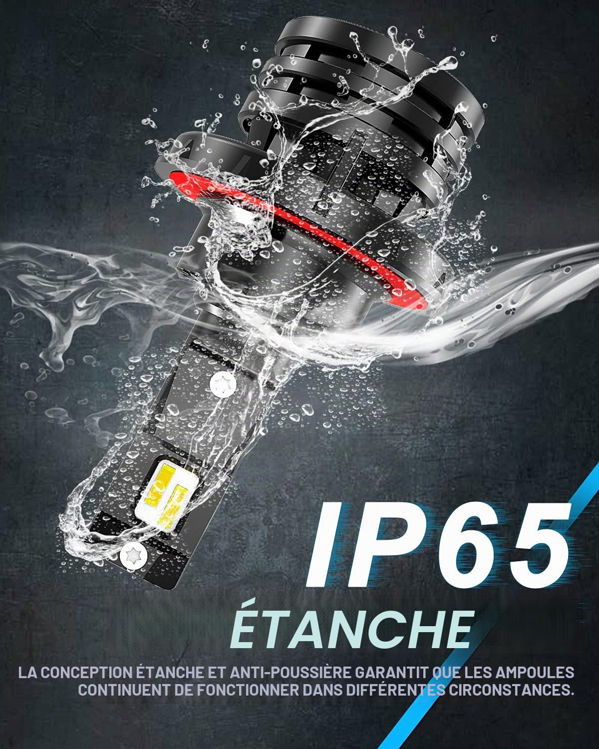 KaTur H13 9008 Hi/Lo Poutre Ampoules de phare à leds Mini conception améliorée Puces 12000 lumens Kit de conversion de phares étanche tout-en-un à LED 55W 6500K blanc xénon-2 ans de garantie