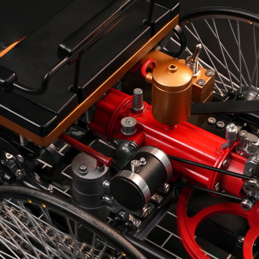 TECHING DM229 - Kit per modellino auto vintage a 3 ruote, in metallo, fai da te, motore meccanico STEM, set da collezione, oltre 430 pezzi per adulti